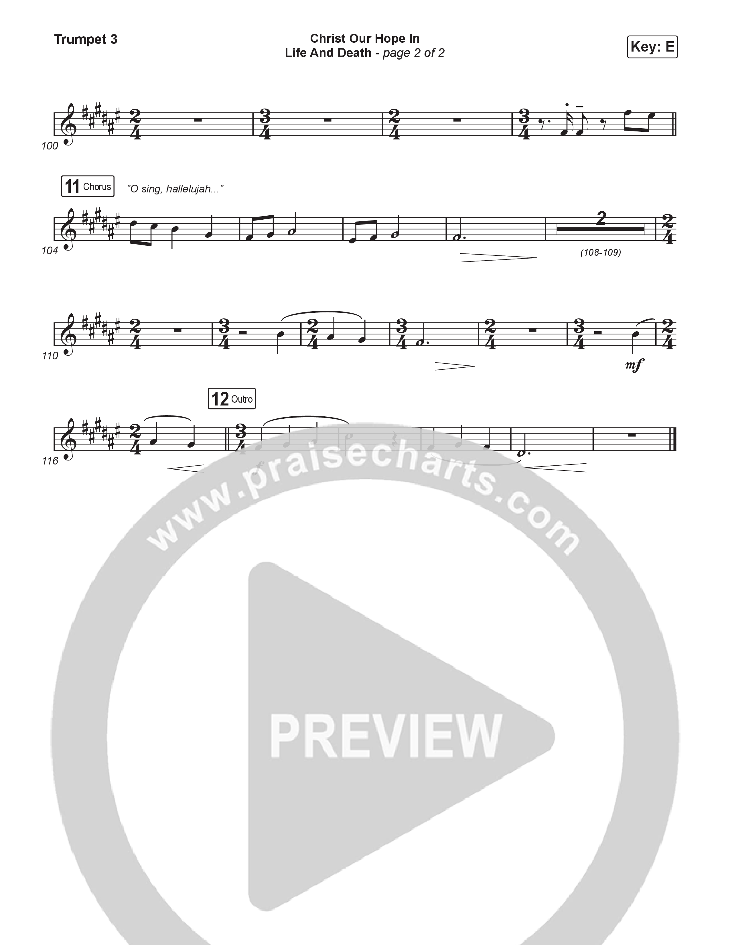 Christ Our Hope In Life And Death (Choral/SATB) Trumpet 3 (Travis Cottrell / Arr. Mason Brown / Orch. Travis Patton)