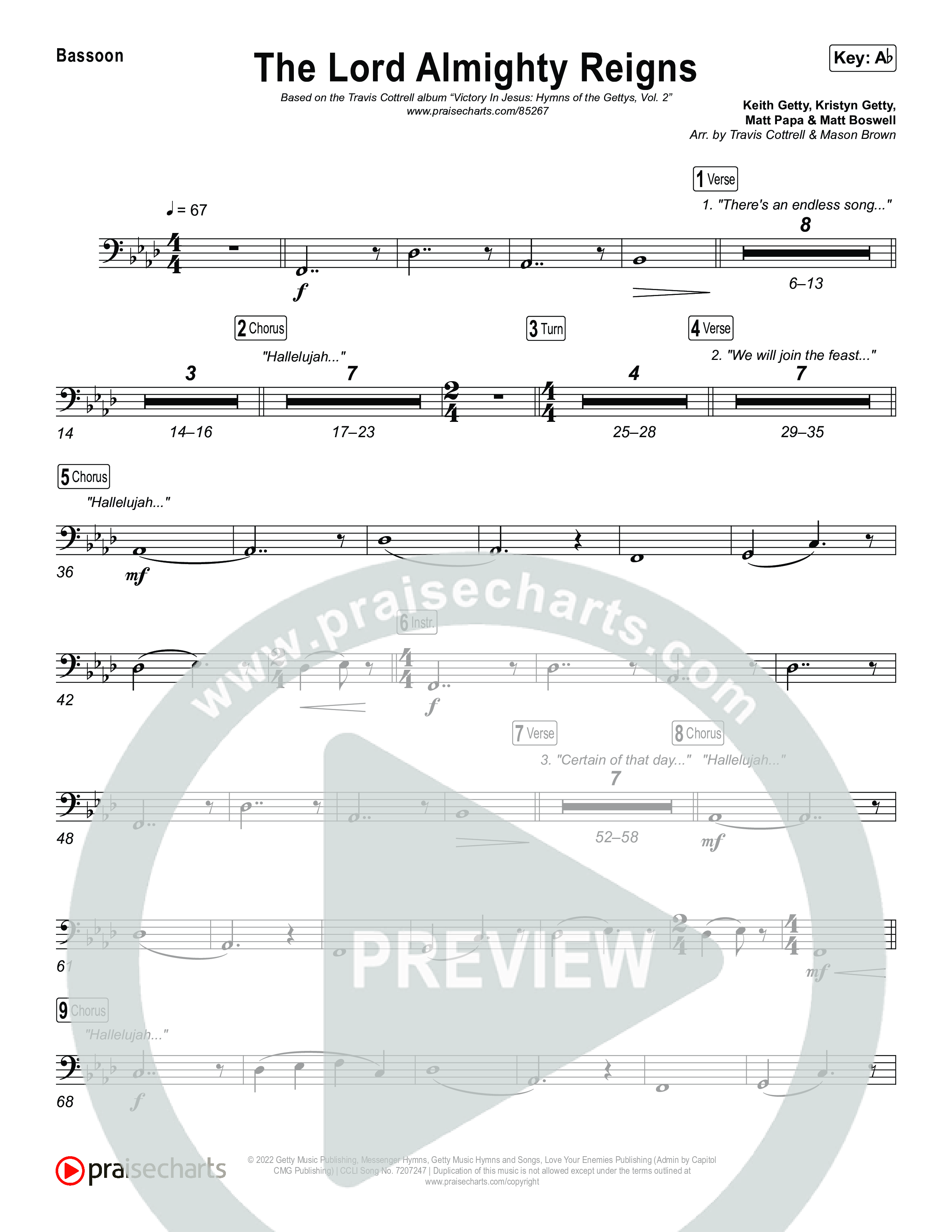 The Lord Almighty Reigns (Choral/SATB) Bassoon (Travis Cottrell / Brooke Voland / Arr. Mason Brown)