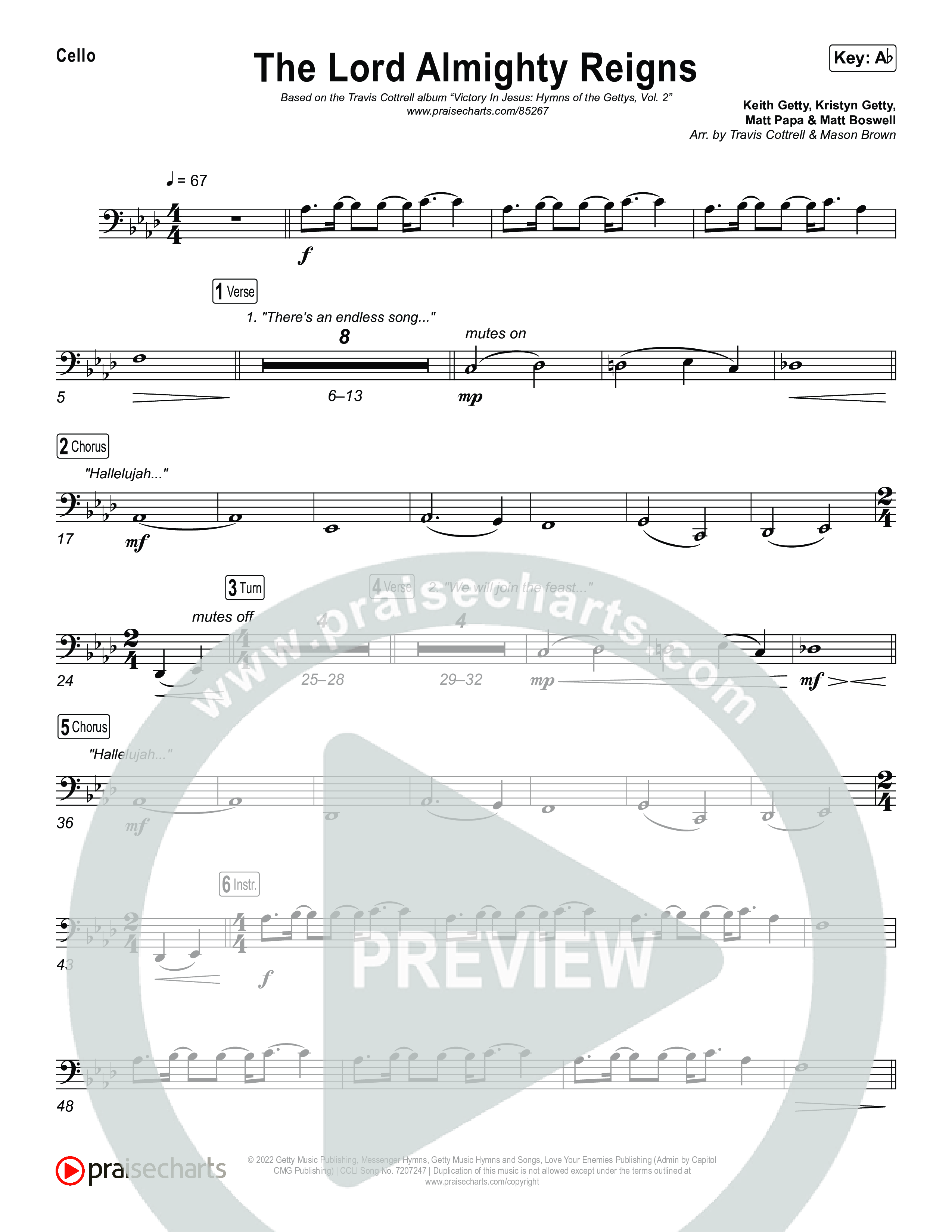The Lord Almighty Reigns (Choral/SATB) Cello (Travis Cottrell / Brooke Voland / Arr. Mason Brown)