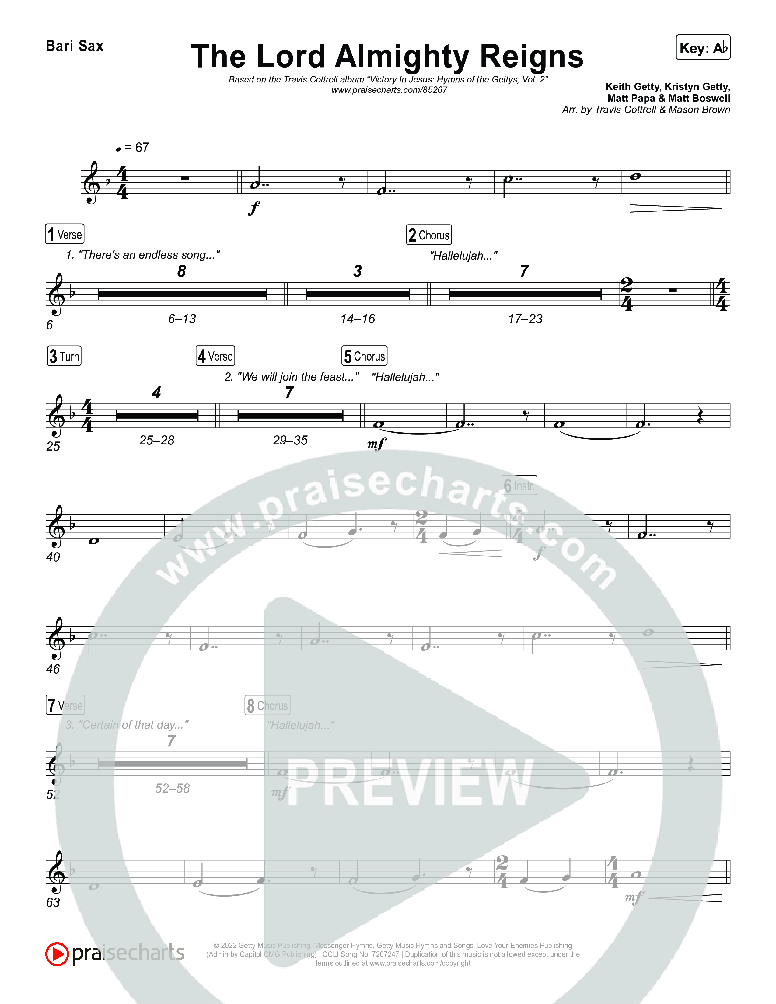 The Lord Almighty Reigns (Choral/SATB) Bari Sax (Travis Cottrell / Brooke Voland / Arr. Mason Brown)