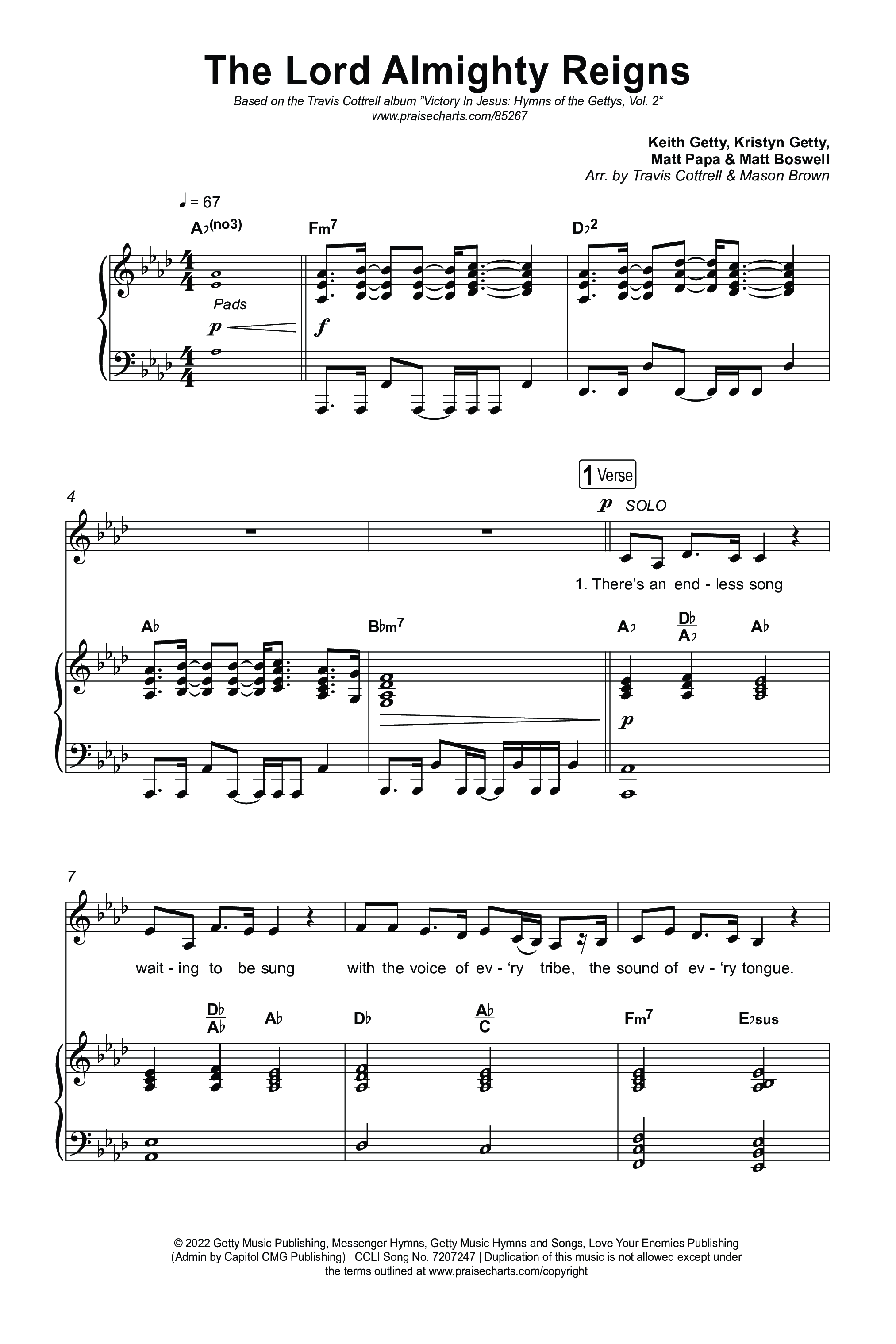 The Lord Almighty Reigns (Choral/SATB) Octavo (SATB & Pno) (Travis Cottrell / Brooke Voland / Arr. Mason Brown)