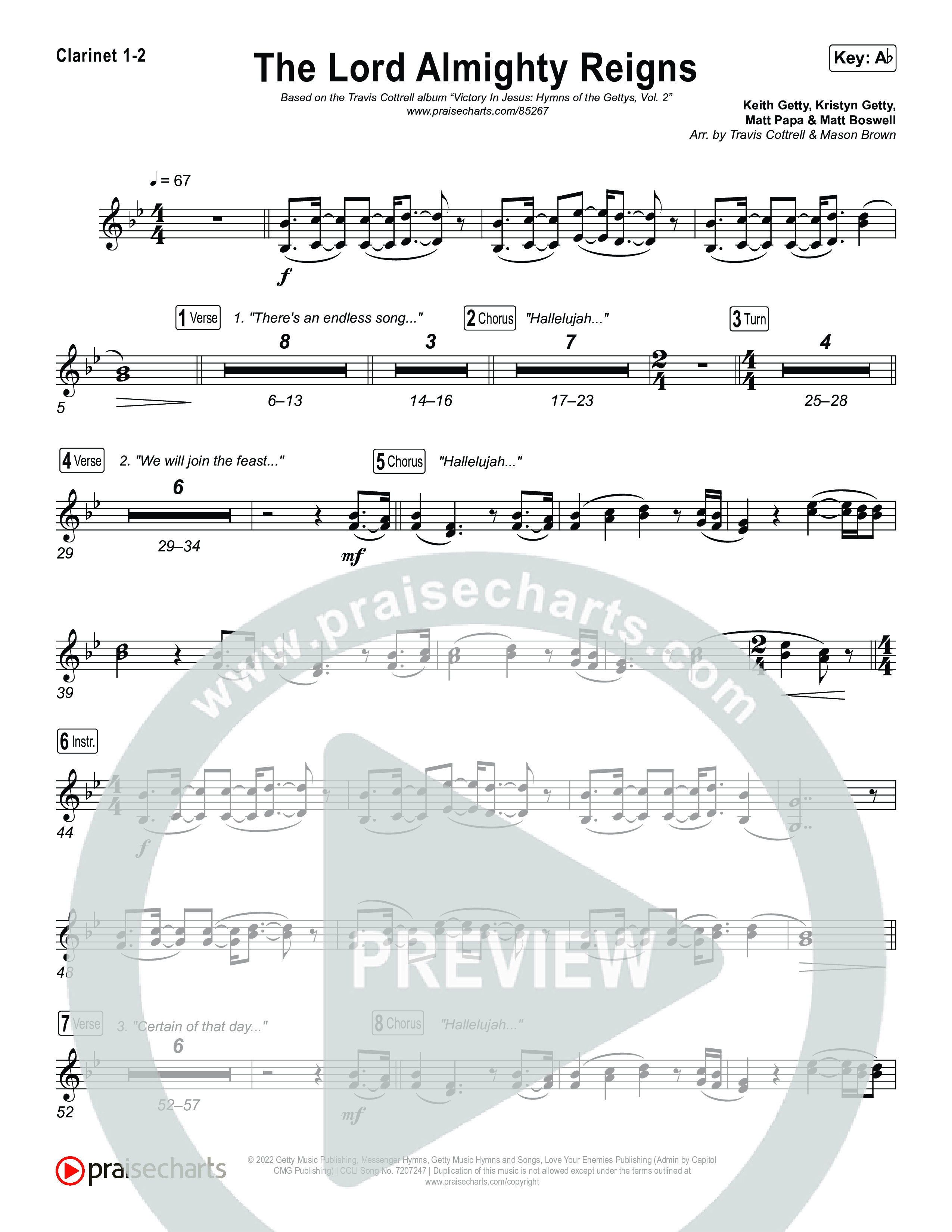 The Lord Almighty Reigns (Choral/SATB) Clarinet 1/2 (Travis Cottrell / Brooke Voland / Arr. Mason Brown)