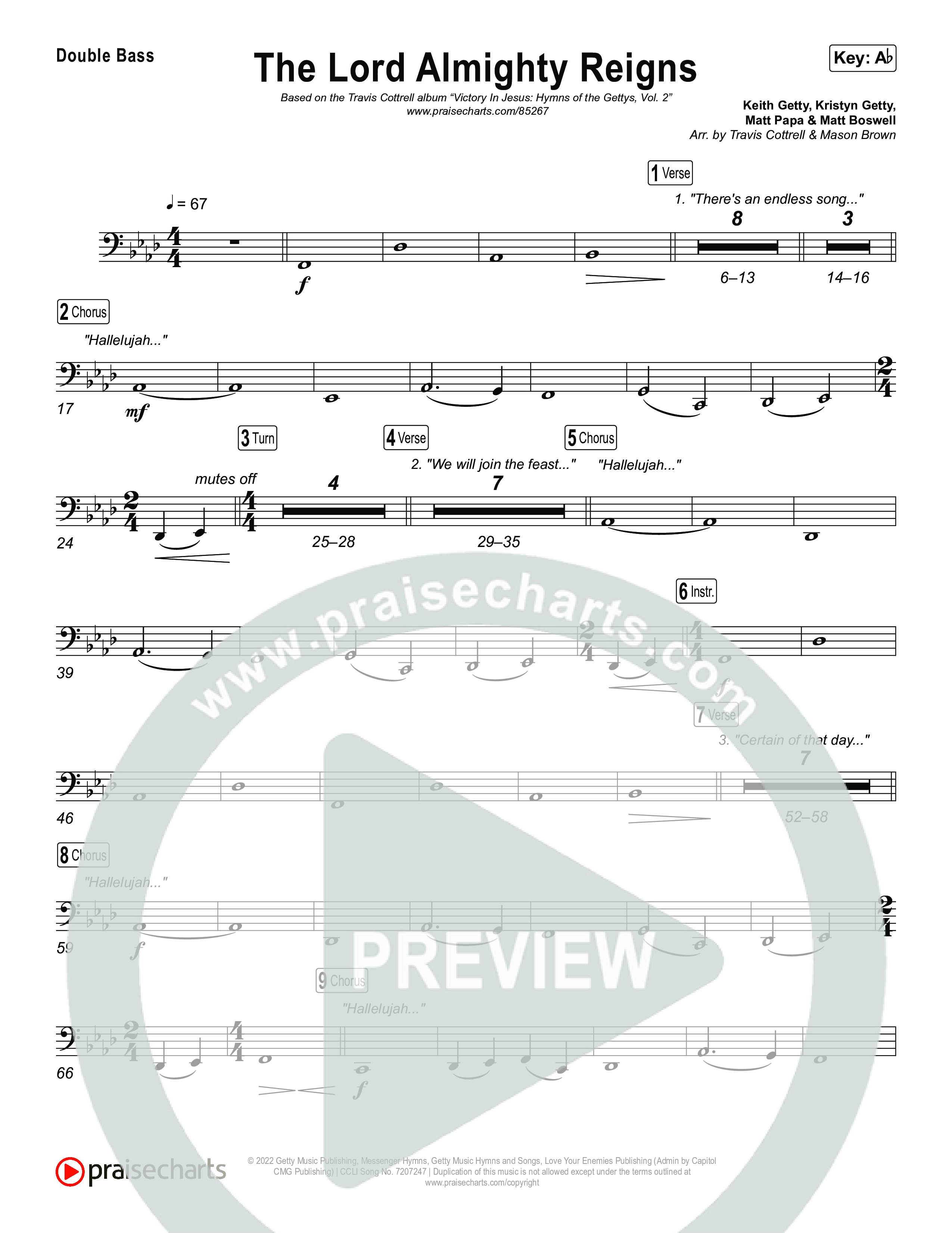 The Lord Almighty Reigns (Choral/SATB) String Bass (Travis Cottrell / Brooke Voland / Arr. Mason Brown)