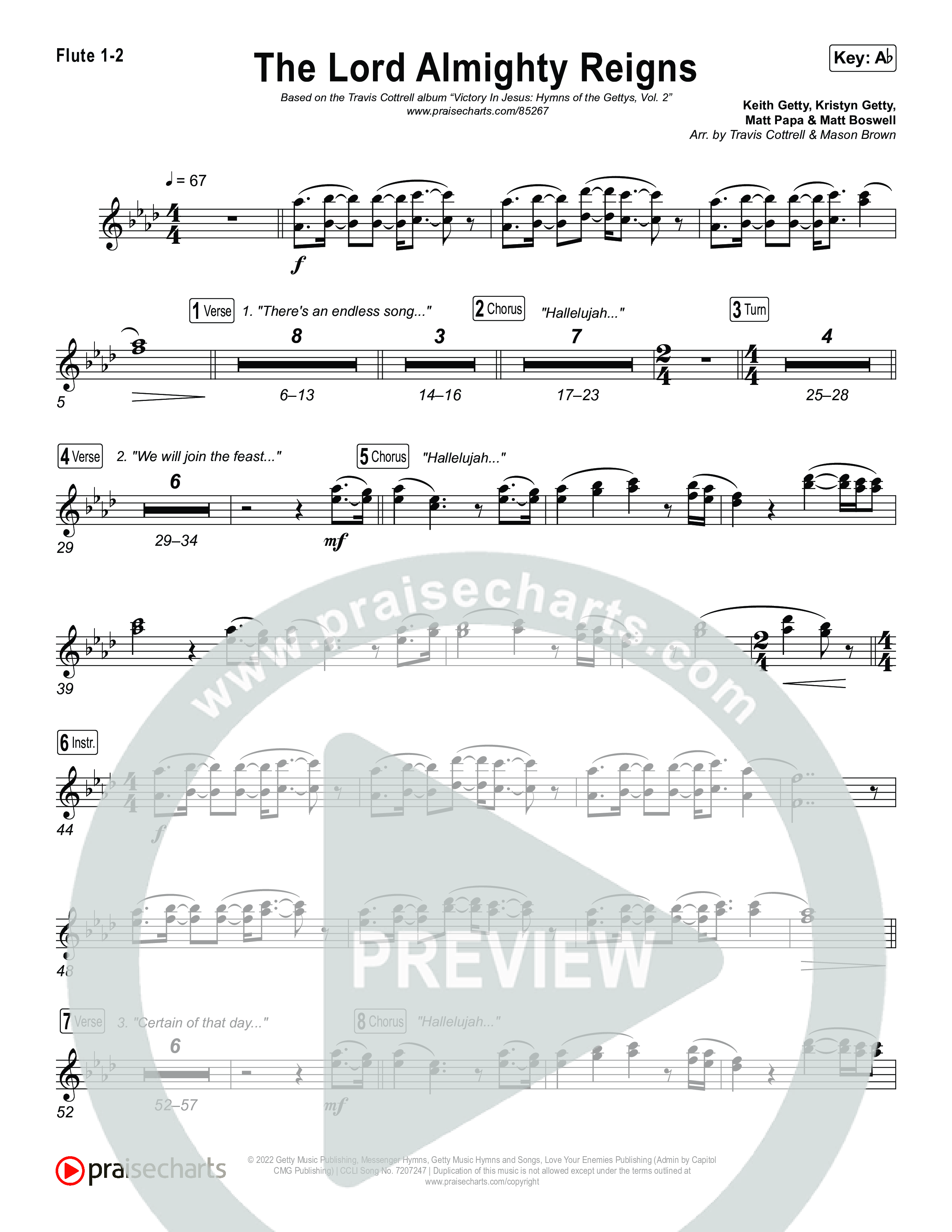 The Lord Almighty Reigns (Choral/SATB) Flute 1,2 (Travis Cottrell / Brooke Voland / Arr. Mason Brown)