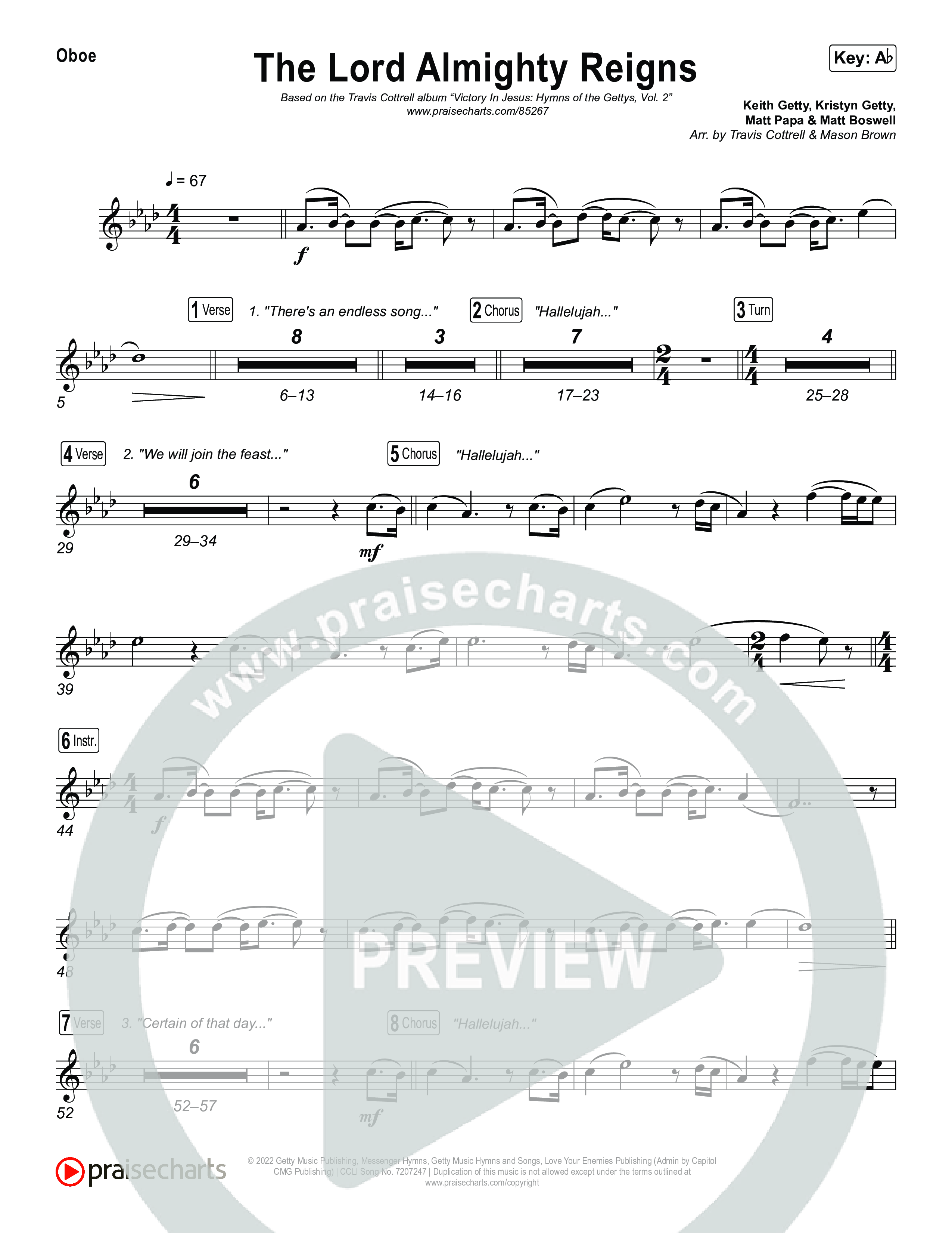 The Lord Almighty Reigns (Choral/SATB) Oboe (Travis Cottrell / Brooke Voland / Arr. Mason Brown)