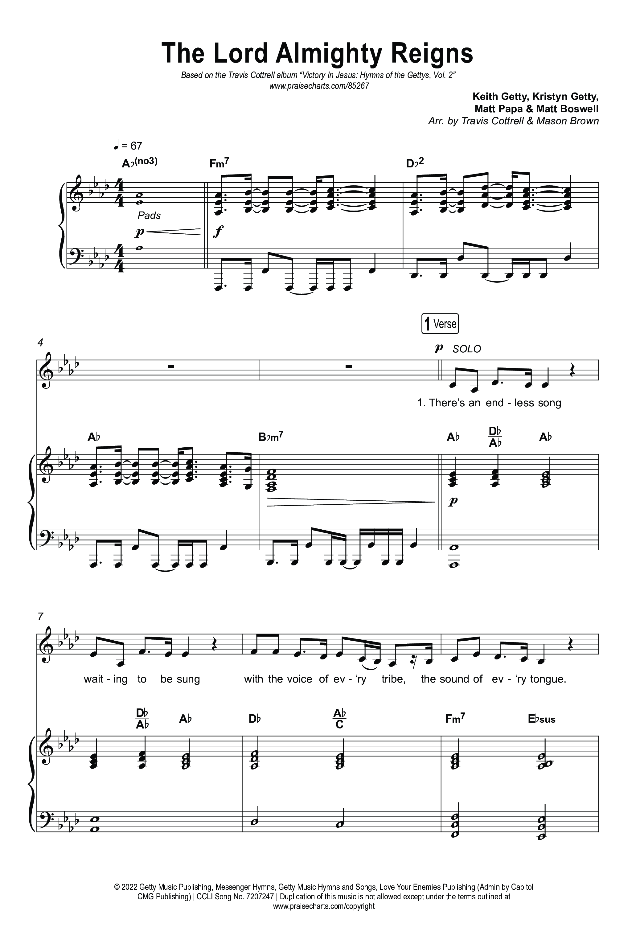 The Lord Almighty Reigns (Choral/SATB) Octavo (SATB & Pno) (Travis Cottrell / Brooke Voland / Arr. Mason Brown)