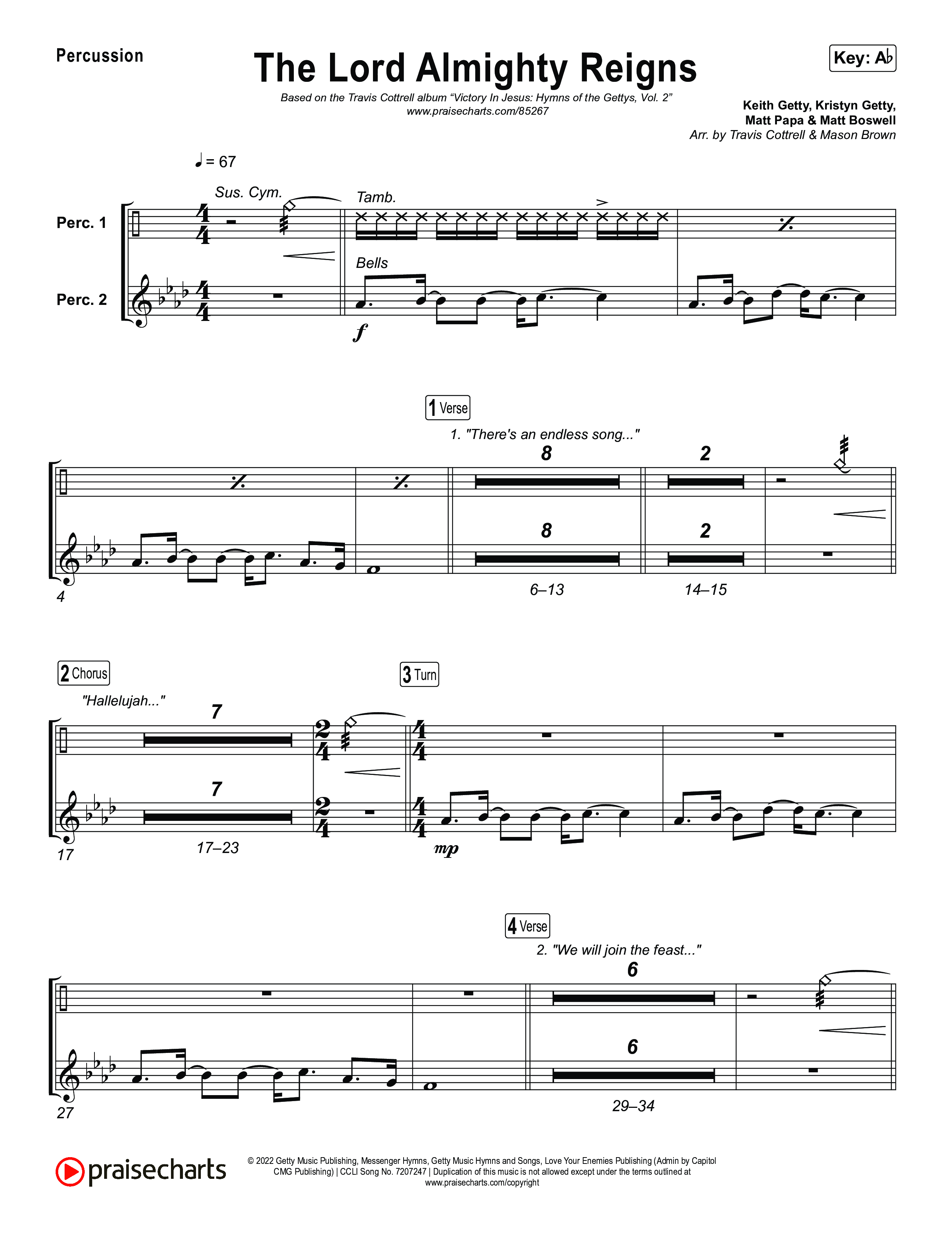 The Lord Almighty Reigns (Choral/SATB) Percussion (Travis Cottrell / Brooke Voland / Arr. Mason Brown)