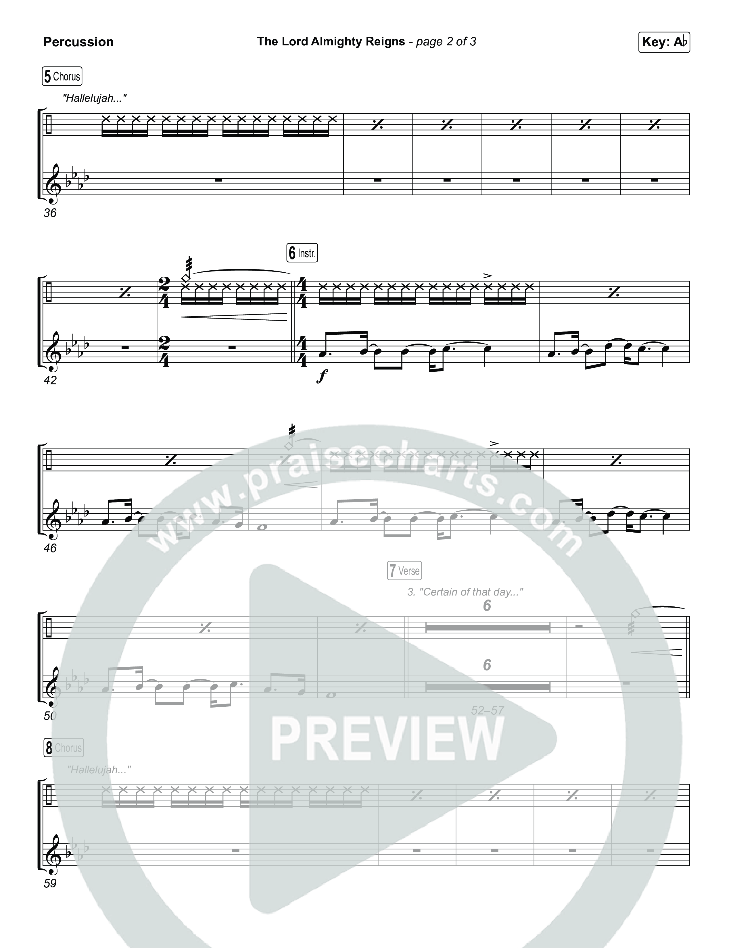The Lord Almighty Reigns (Choral/SATB) Percussion (Travis Cottrell / Brooke Voland / Arr. Mason Brown)