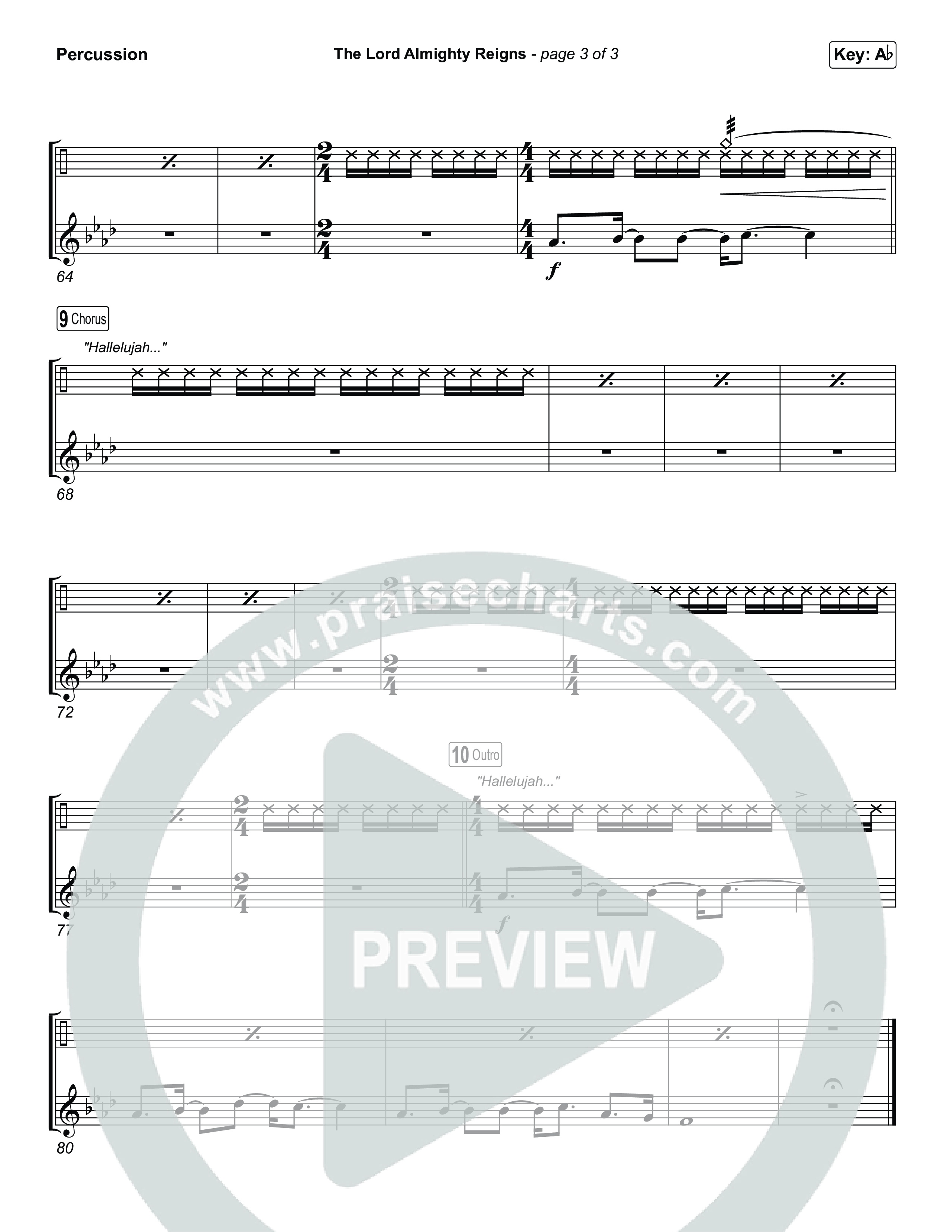 The Lord Almighty Reigns (Choral/SATB) Percussion (Travis Cottrell / Brooke Voland / Arr. Mason Brown)