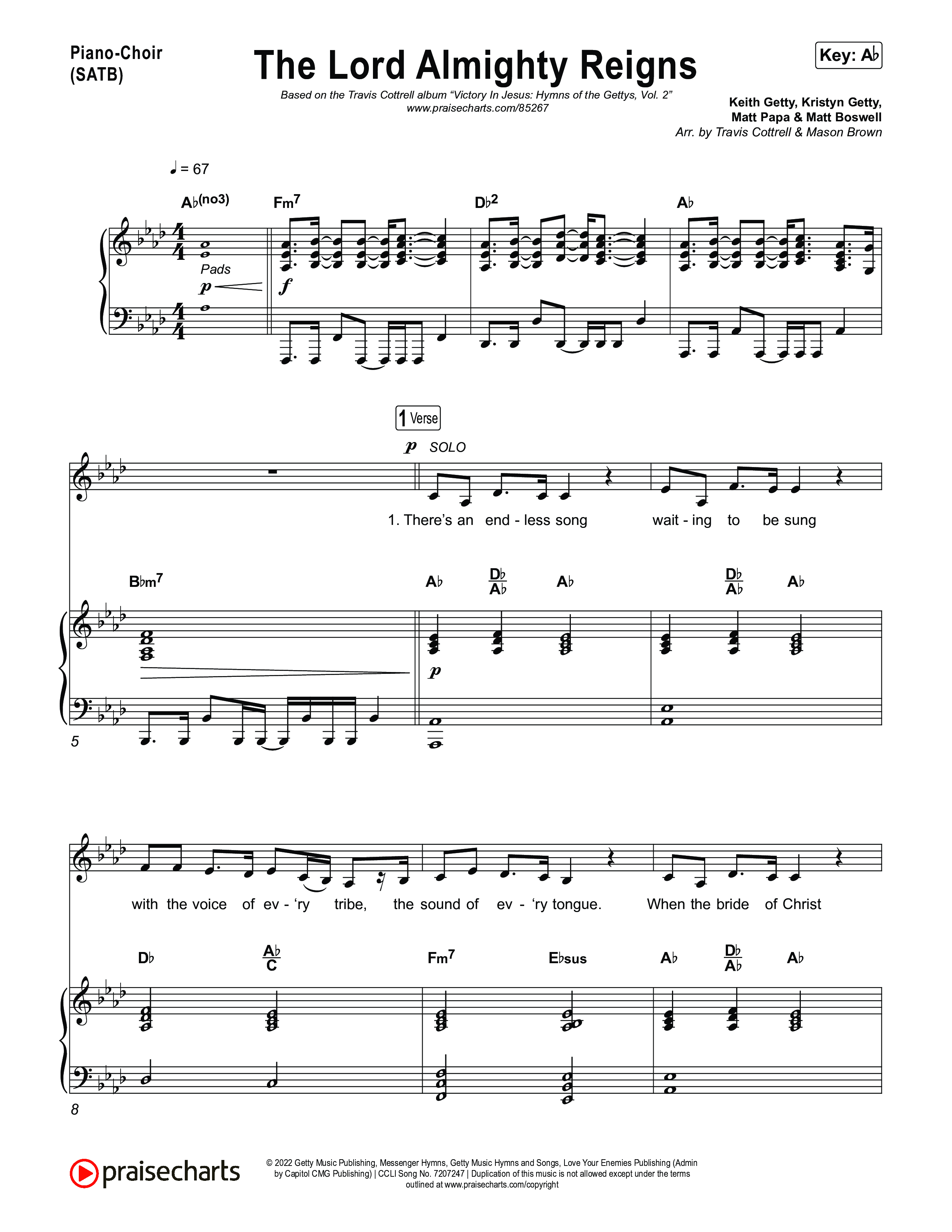 The Lord Almighty Reigns (Choral/SATB) Piano/Vocal (SATB) (Travis Cottrell / Brooke Voland / Arr. Mason Brown)