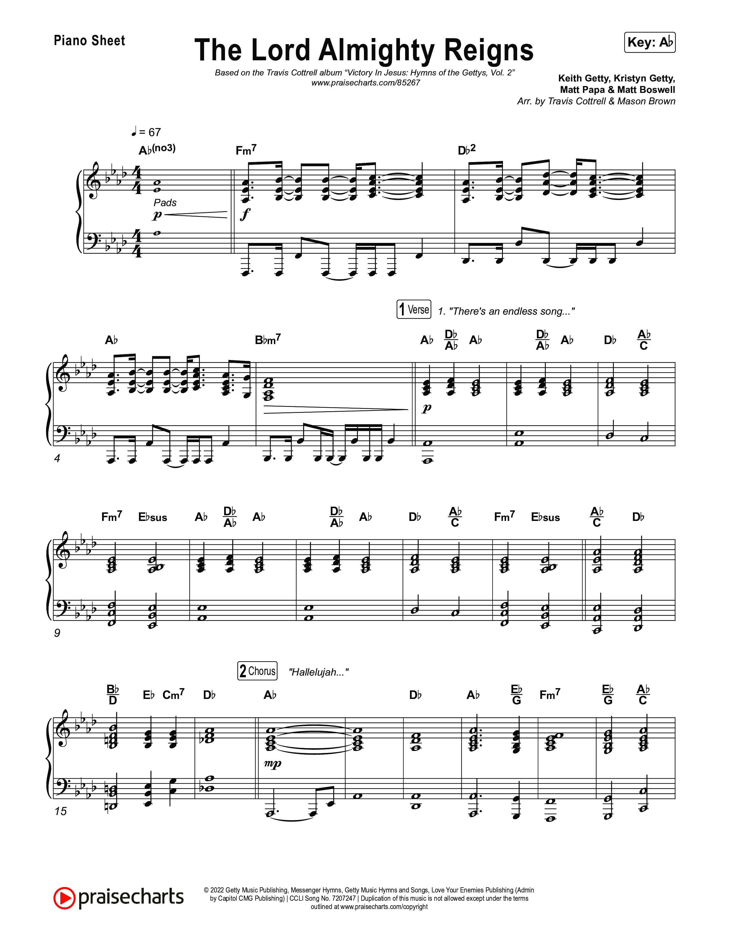 The Lord Almighty Reigns (Choral/SATB) Piano Sheet (Travis Cottrell / Brooke Voland / Arr. Mason Brown)