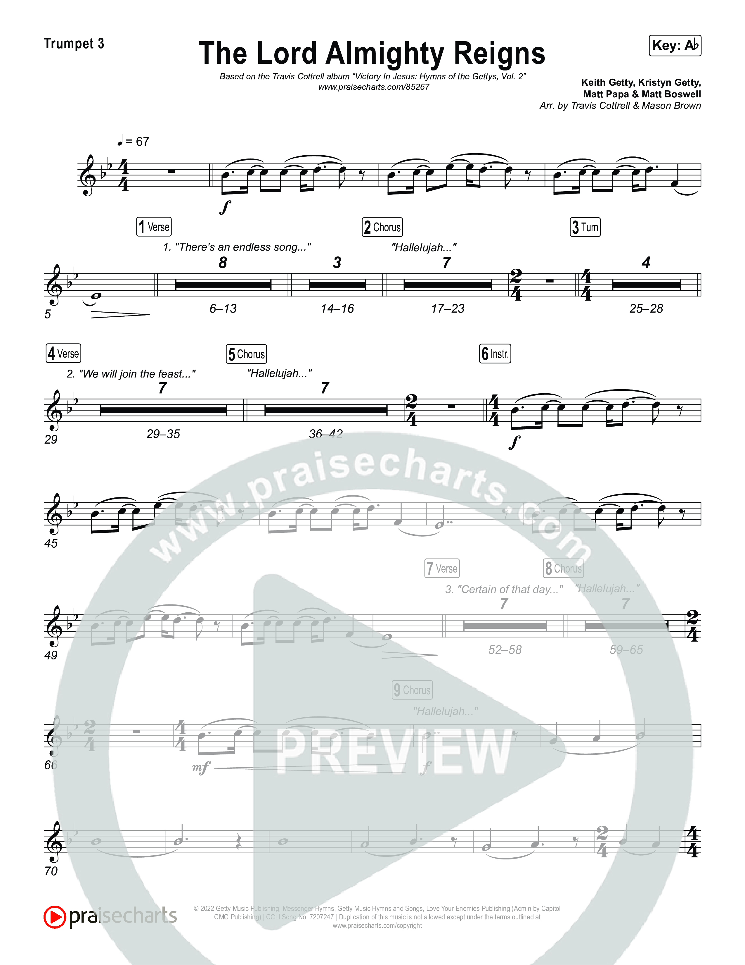 The Lord Almighty Reigns (Choral/SATB) Trumpet 1,2 (Travis Cottrell / Brooke Voland / Arr. Mason Brown)