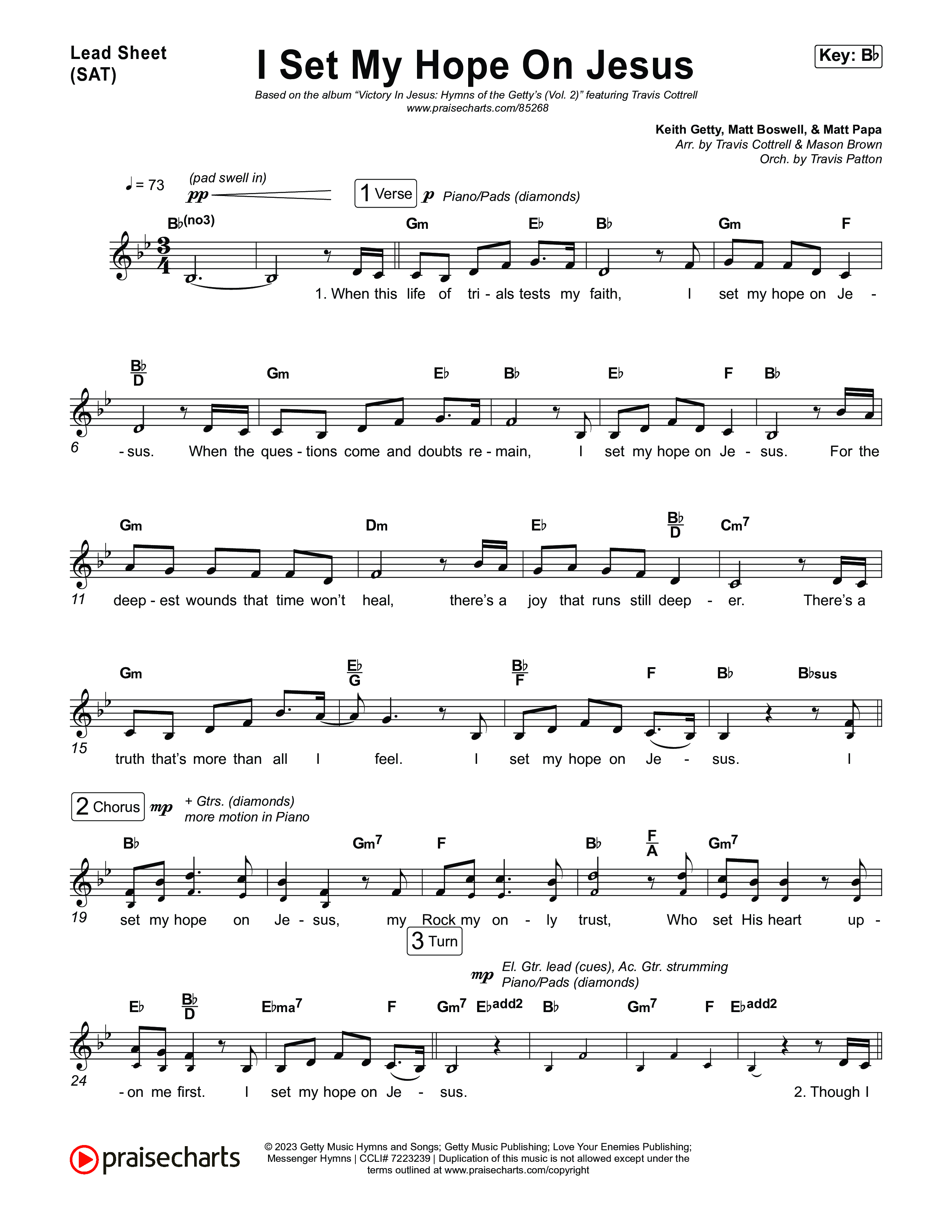 I Set My Hope On Jesus (Choral/SATB) Lead Sheet (SAT) (Travis Cottrell / Lily Cottrell / Brooke Voland / Arr. Mason Brown / Orch. Travis Patton)