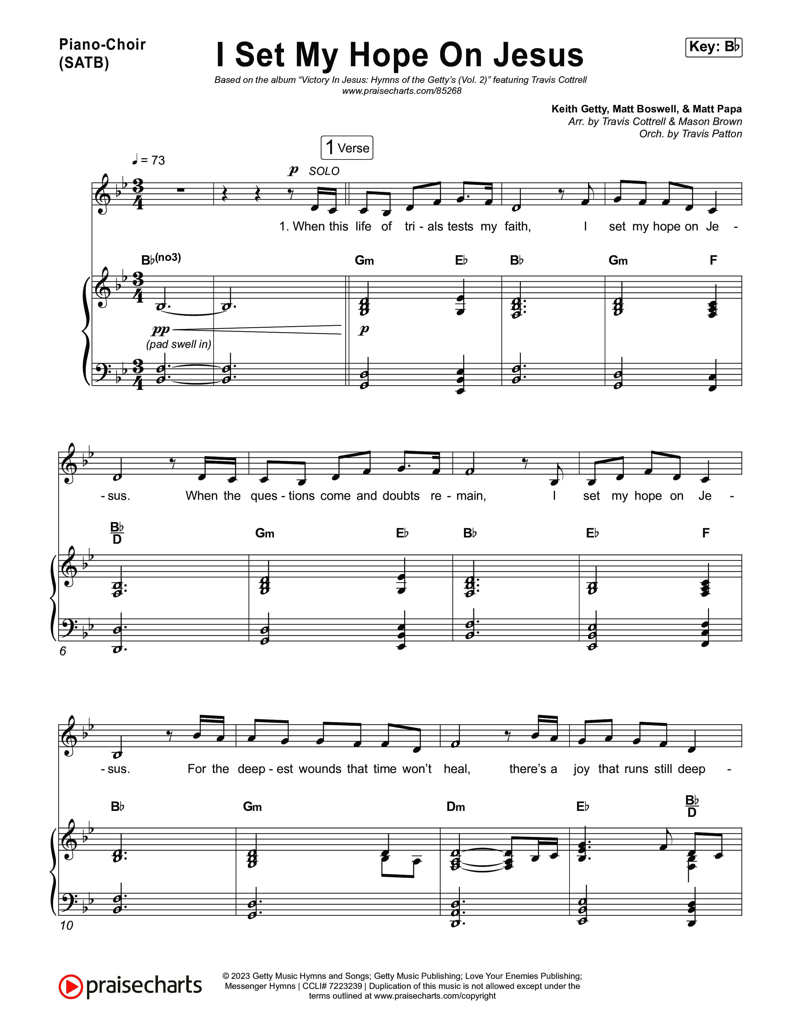 I Set My Hope On Jesus (Choral/SATB) Piano/Vocal (SATB) (Travis Cottrell / Lily Cottrell / Brooke Voland / Arr. Mason Brown / Orch. Travis Patton)