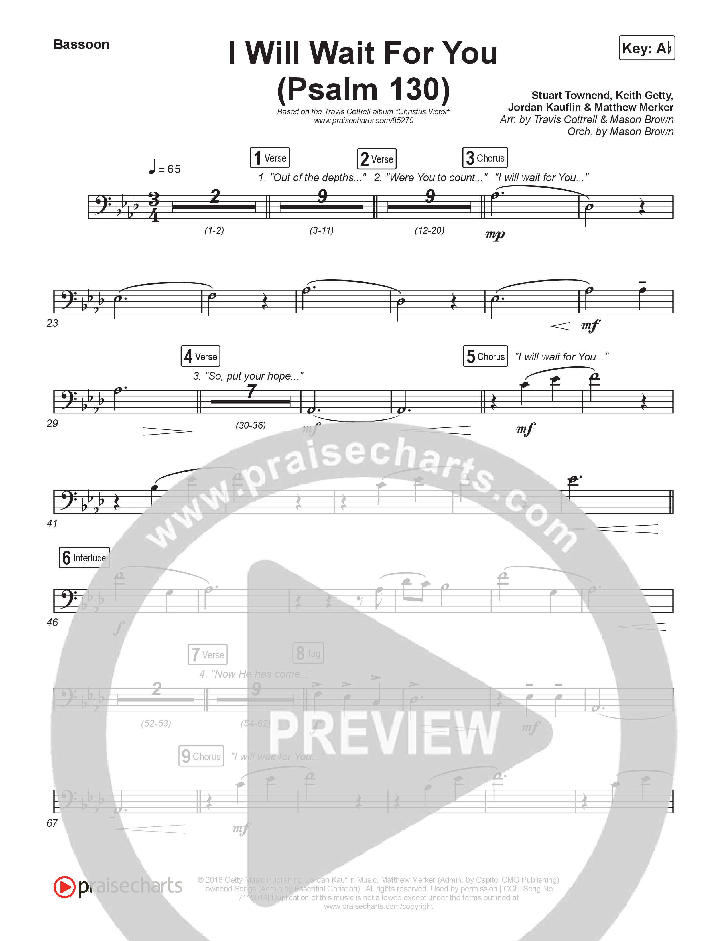I Will Wait For You (Psalm 130) (Choral/SATB) Bassoon (Travis Cottrell / Brooke Voland / Arr. Mason Brown)