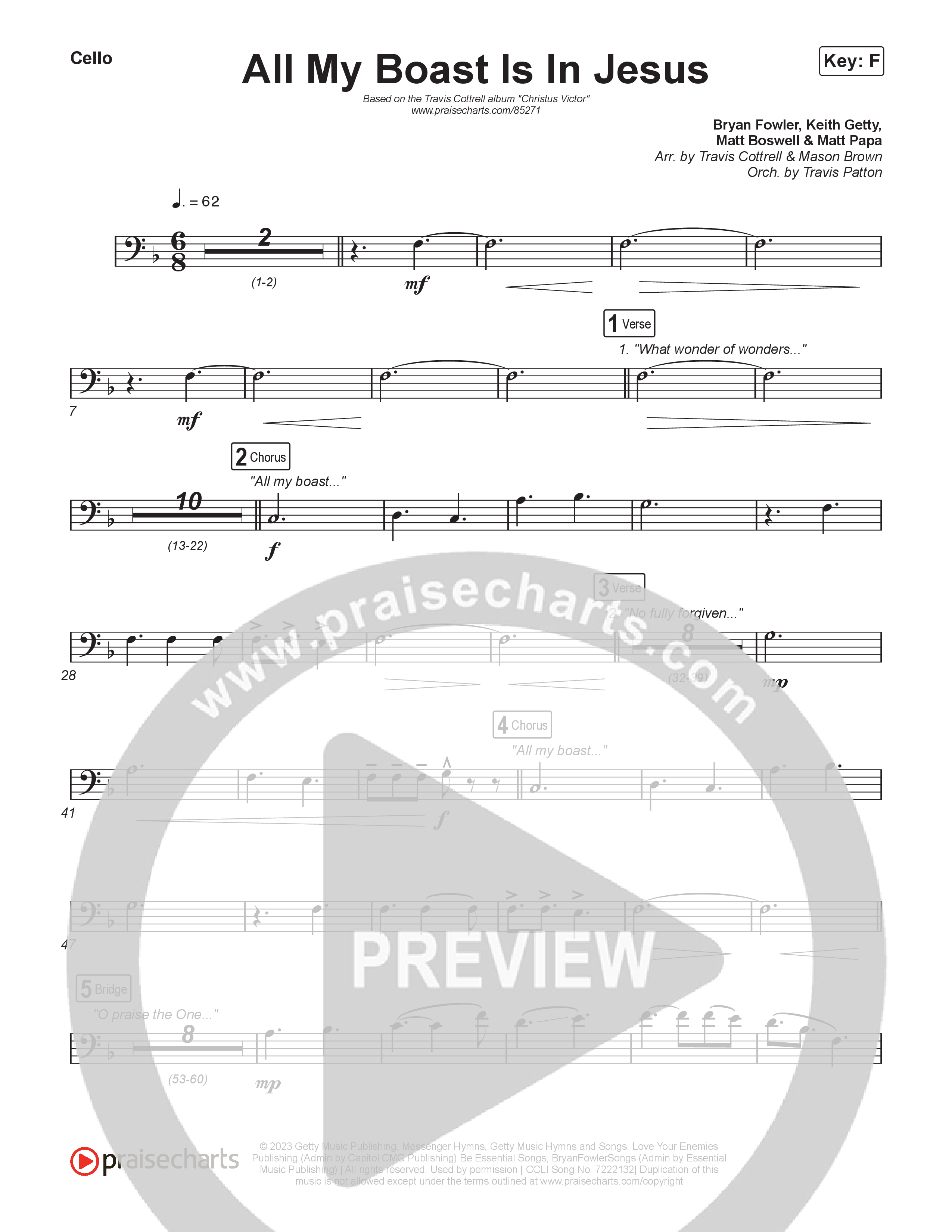 All My Boast Is In Jesus (Choral/SATB) Cello (Travis Cottrell / Arr. Mason Brown / Orch. Travis Patton)