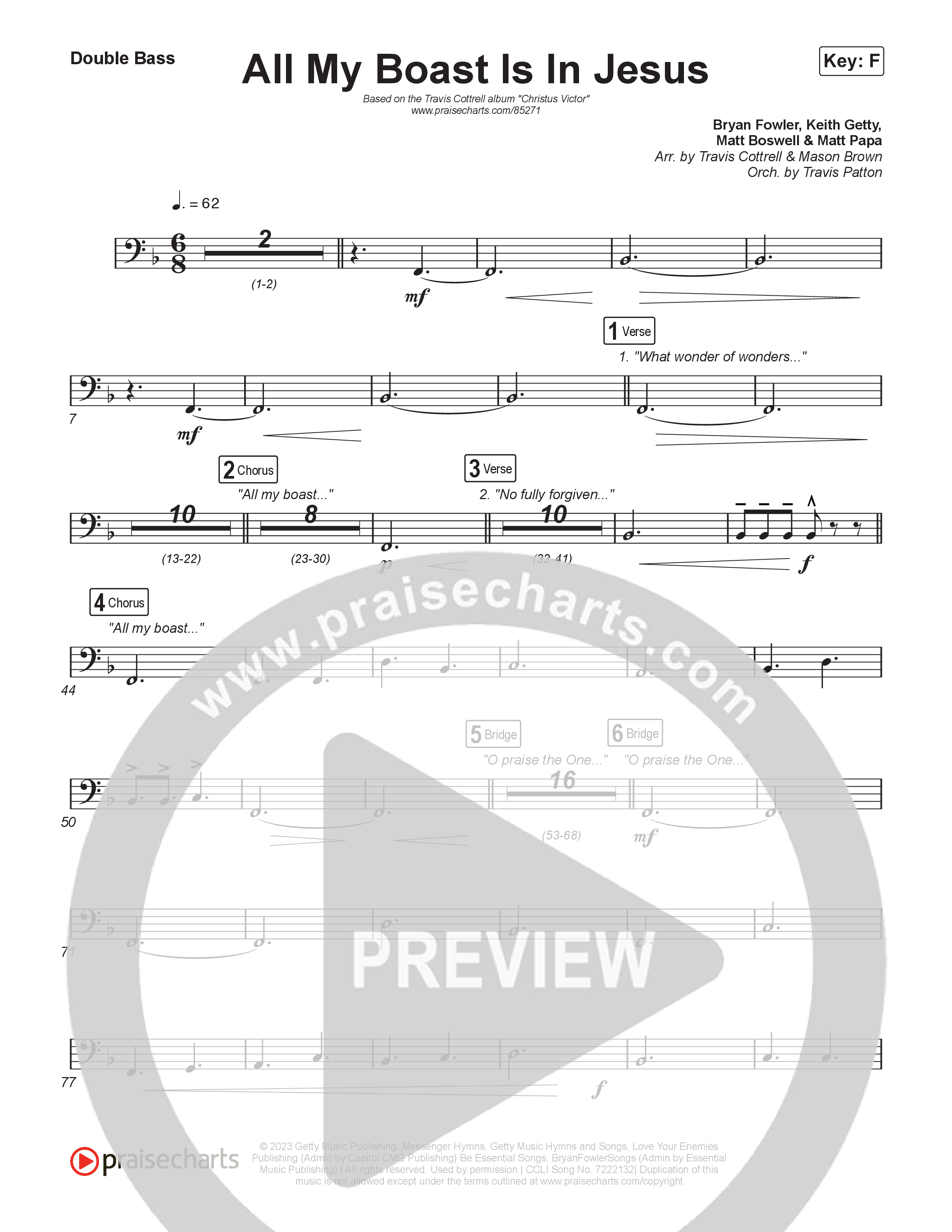 All My Boast Is In Jesus (Choral/SATB) String Bass (Travis Cottrell / Arr. Mason Brown / Orch. Travis Patton)