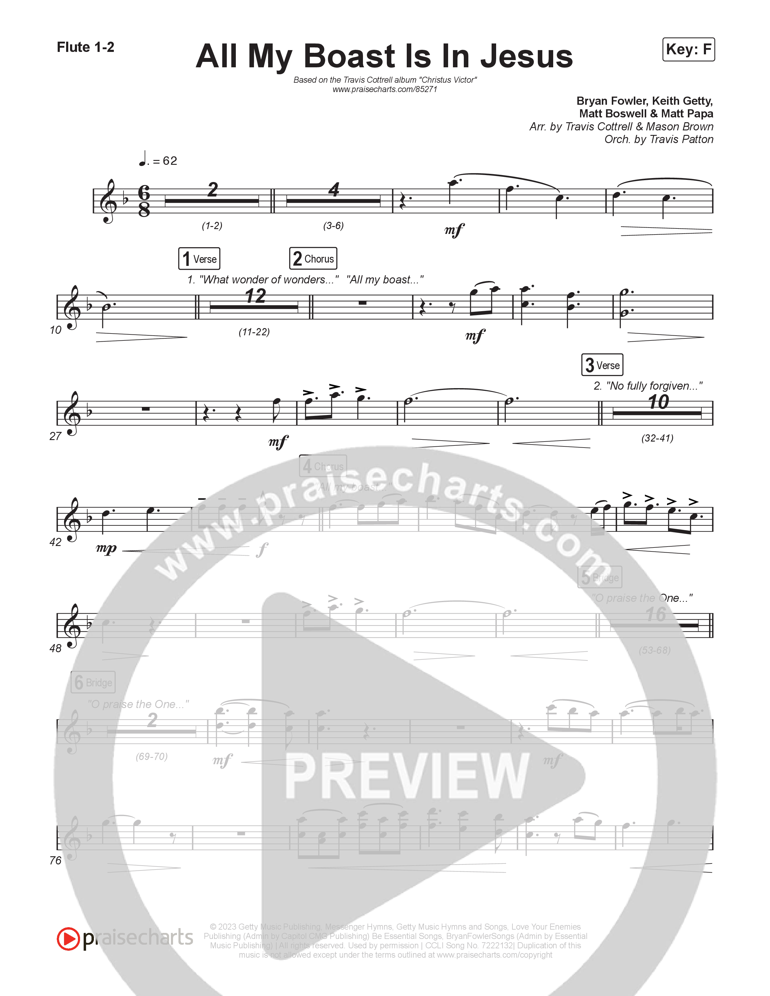 All My Boast Is In Jesus (Choral/SATB) Flute 1,2 (Travis Cottrell / Arr. Mason Brown / Orch. Travis Patton)