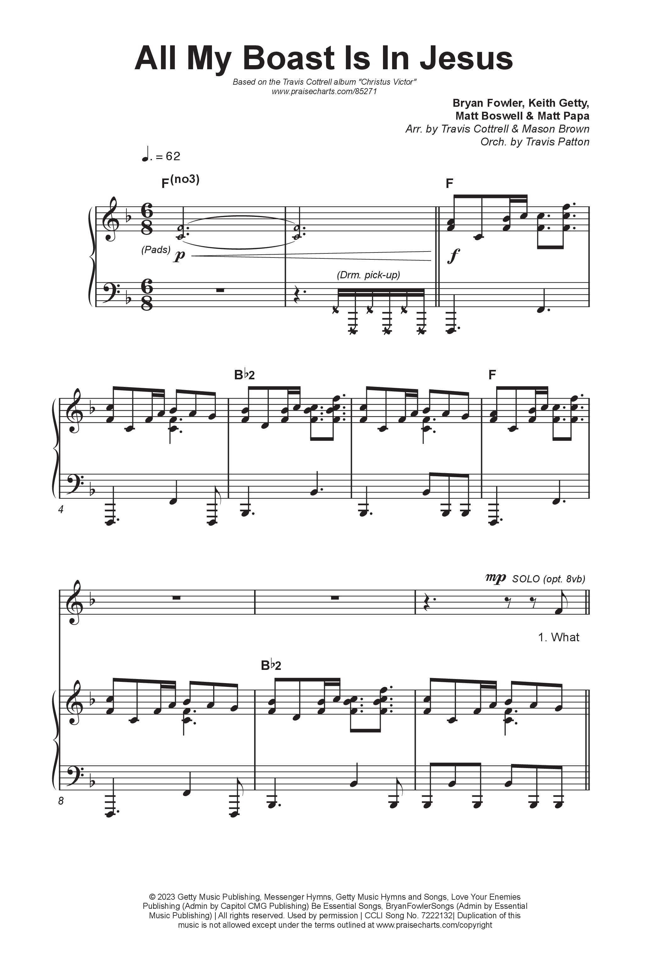 All My Boast Is In Jesus (Choral/SATB) Octavo (SATB & Pno) (Travis Cottrell / Arr. Mason Brown / Orch. Travis Patton)