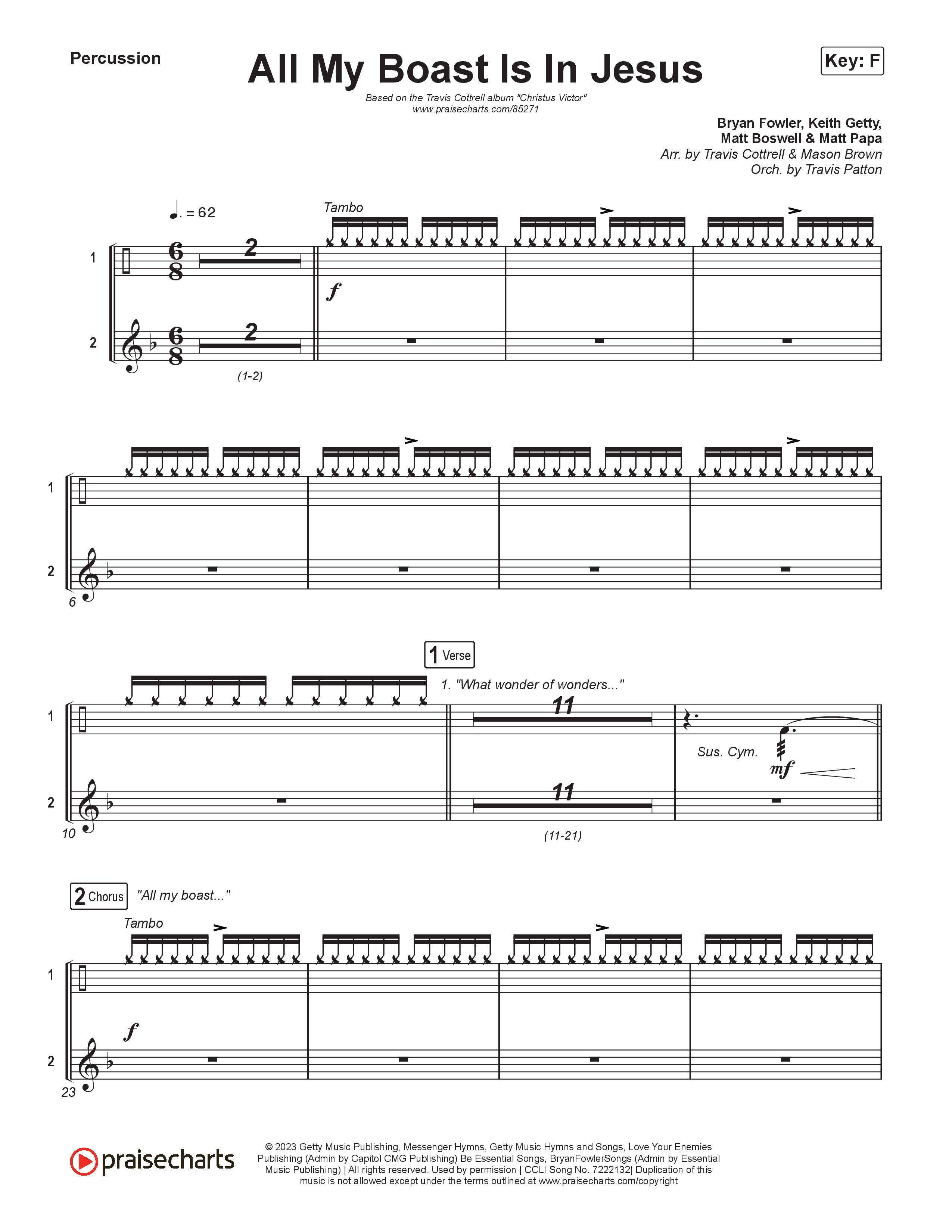 All My Boast Is In Jesus (Choral/SATB) Percussion (Travis Cottrell / Arr. Mason Brown / Orch. Travis Patton)