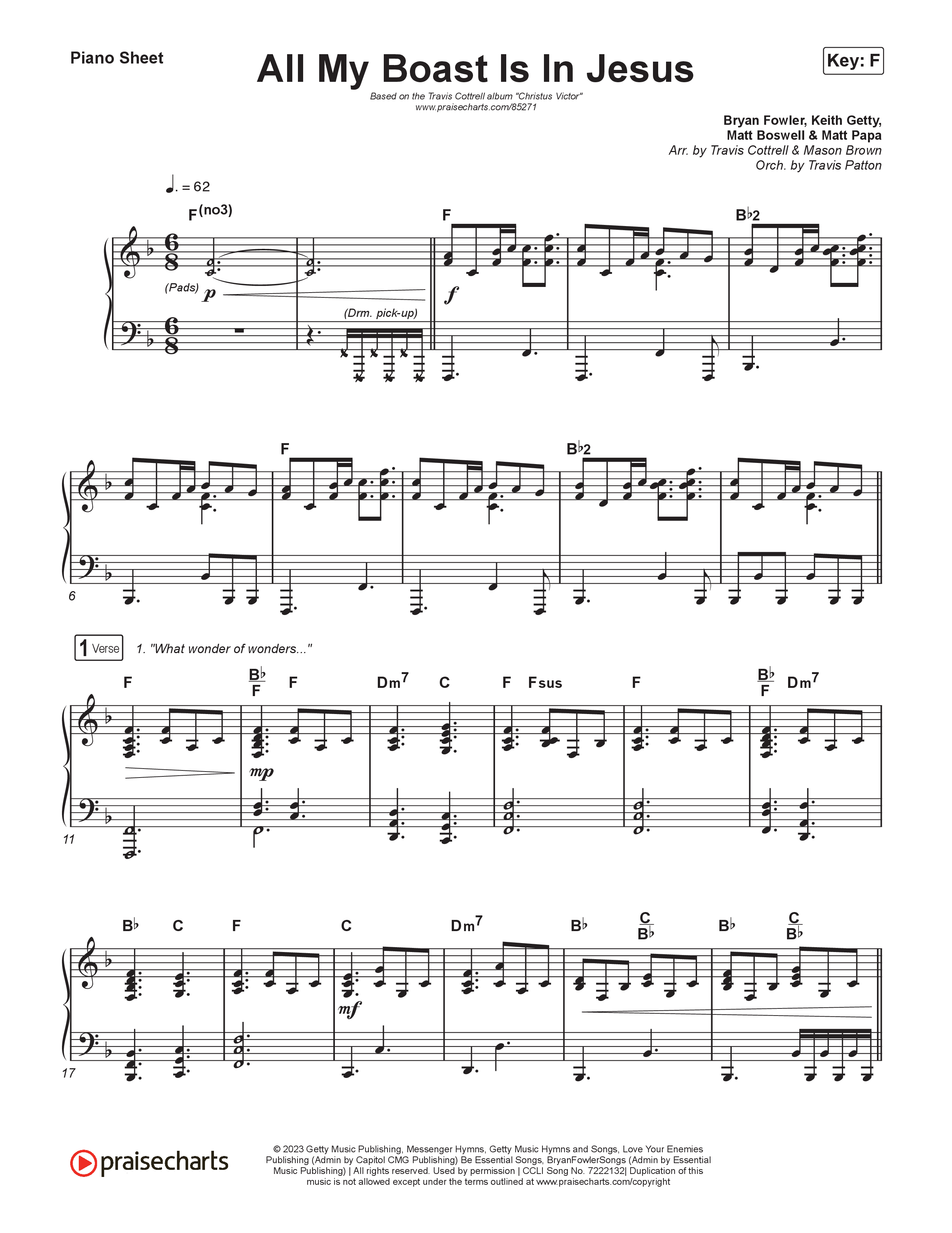 All My Boast Is In Jesus (Choral/SATB) Piano Sheet (Travis Cottrell / Arr. Mason Brown / Orch. Travis Patton)