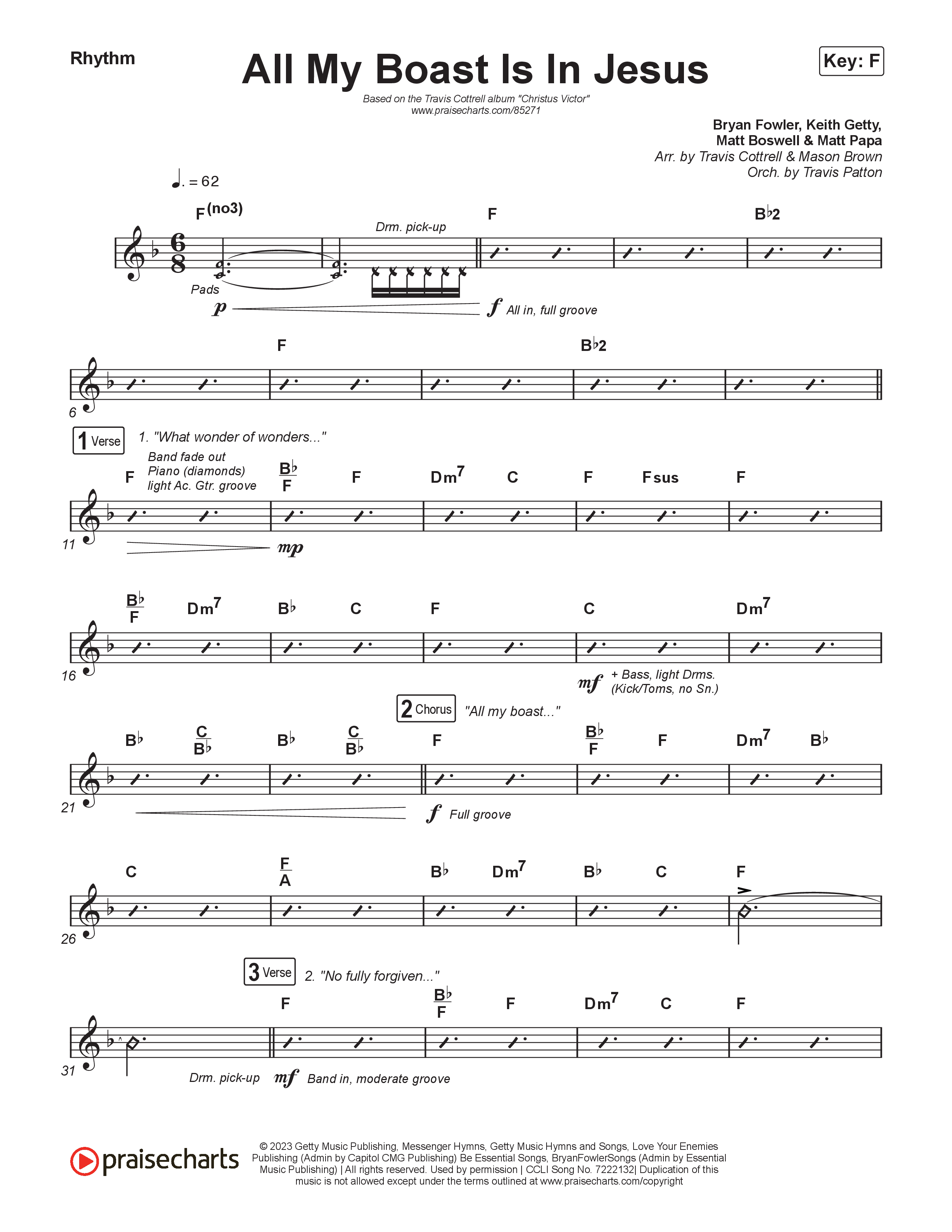 All My Boast Is In Jesus (Choral/SATB) Rhythm Chart (Travis Cottrell / Arr. Mason Brown / Orch. Travis Patton)