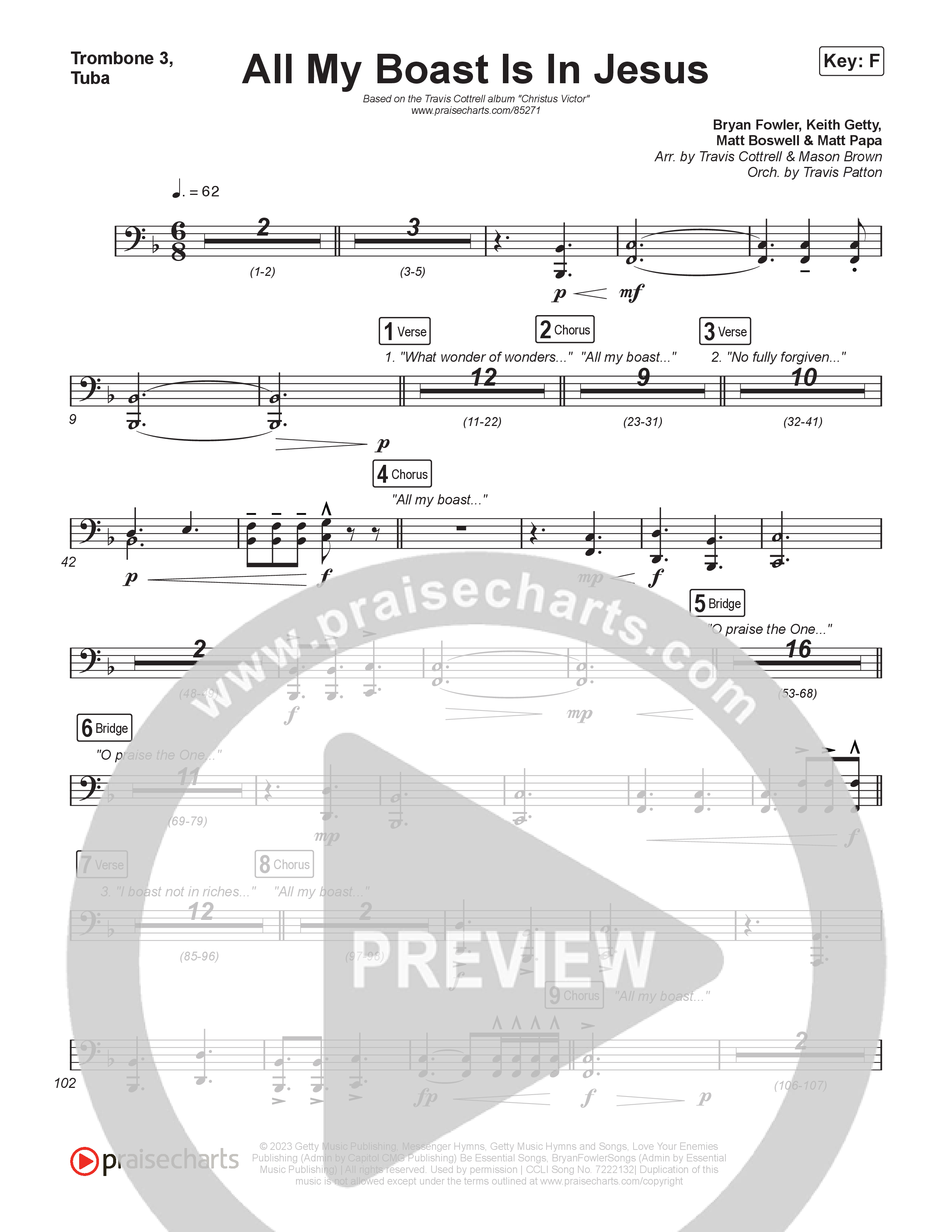 All My Boast Is In Jesus (Choral/SATB) Trombone 3/Tuba (Travis Cottrell / Arr. Mason Brown / Orch. Travis Patton)