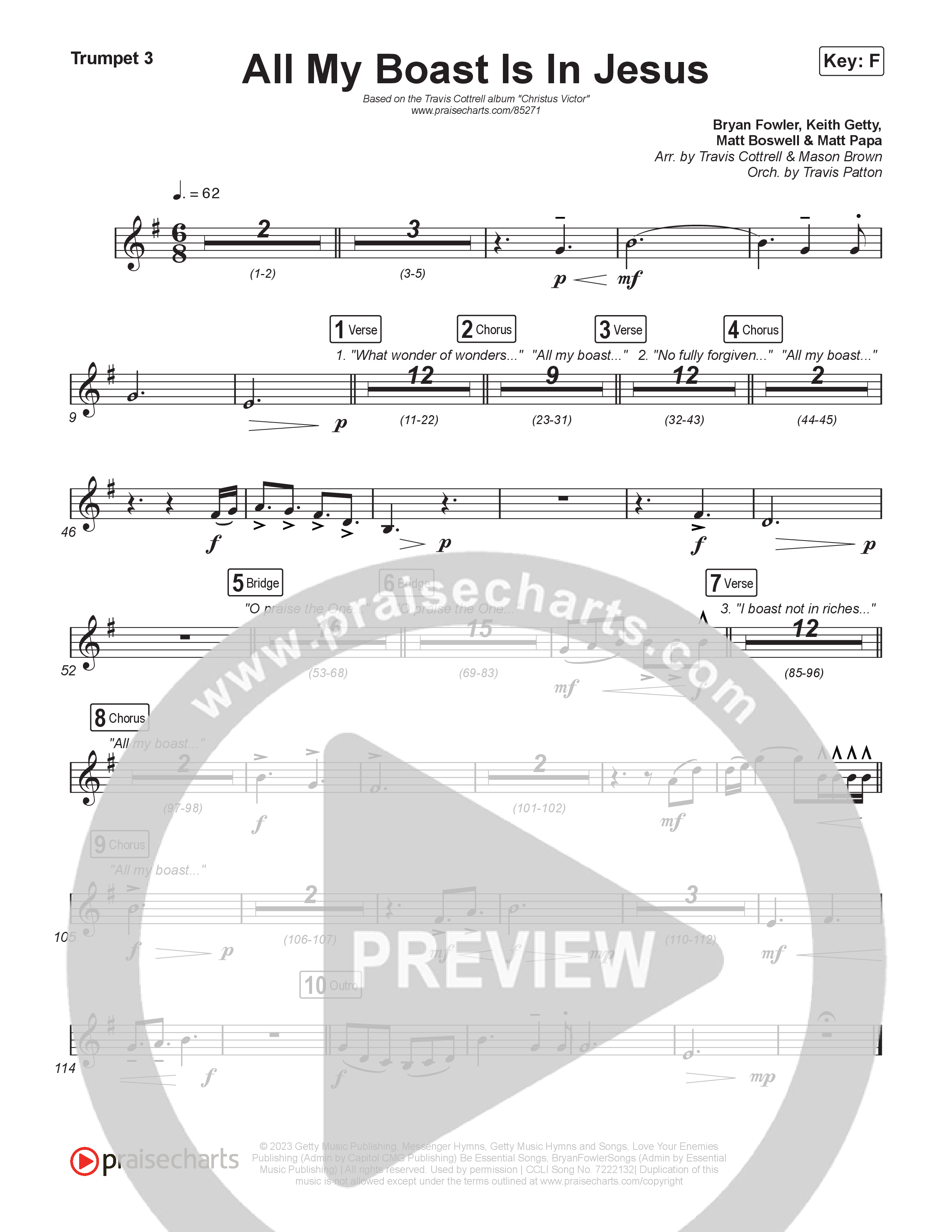 All My Boast Is In Jesus (Choral/SATB) Trumpet 1,2 (Travis Cottrell / Arr. Mason Brown / Orch. Travis Patton)