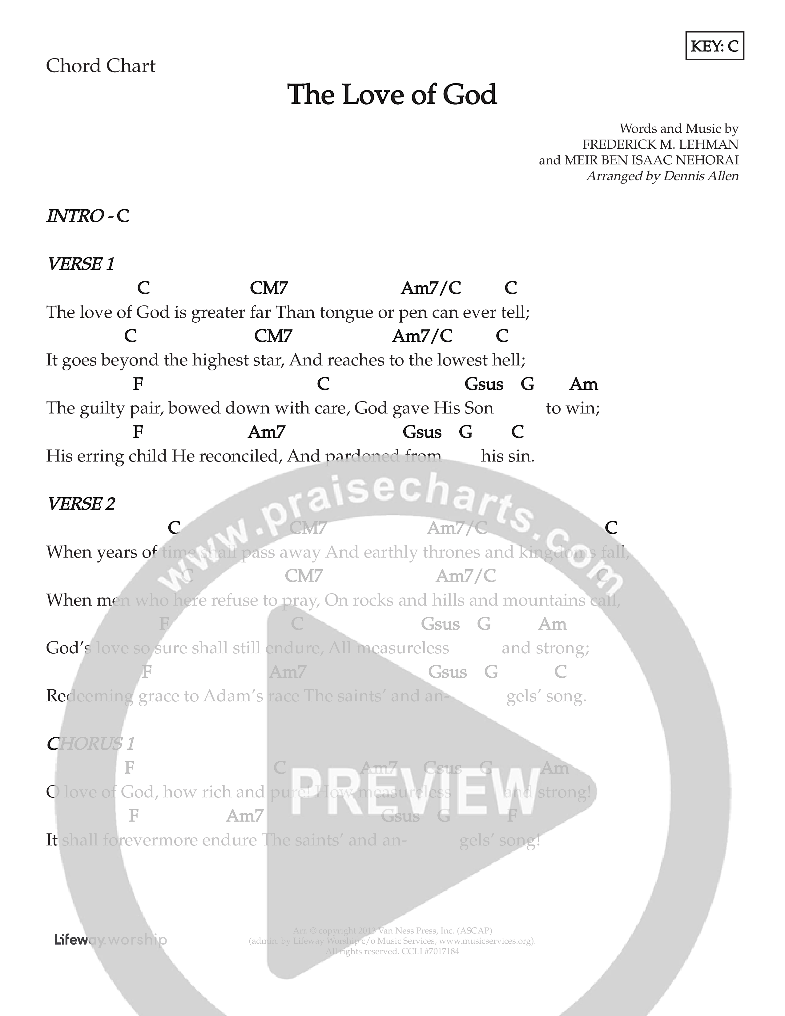 The Love Of God (Kids) Chord Chart (Lifeway Choral / Arr. Dennis Allen)
