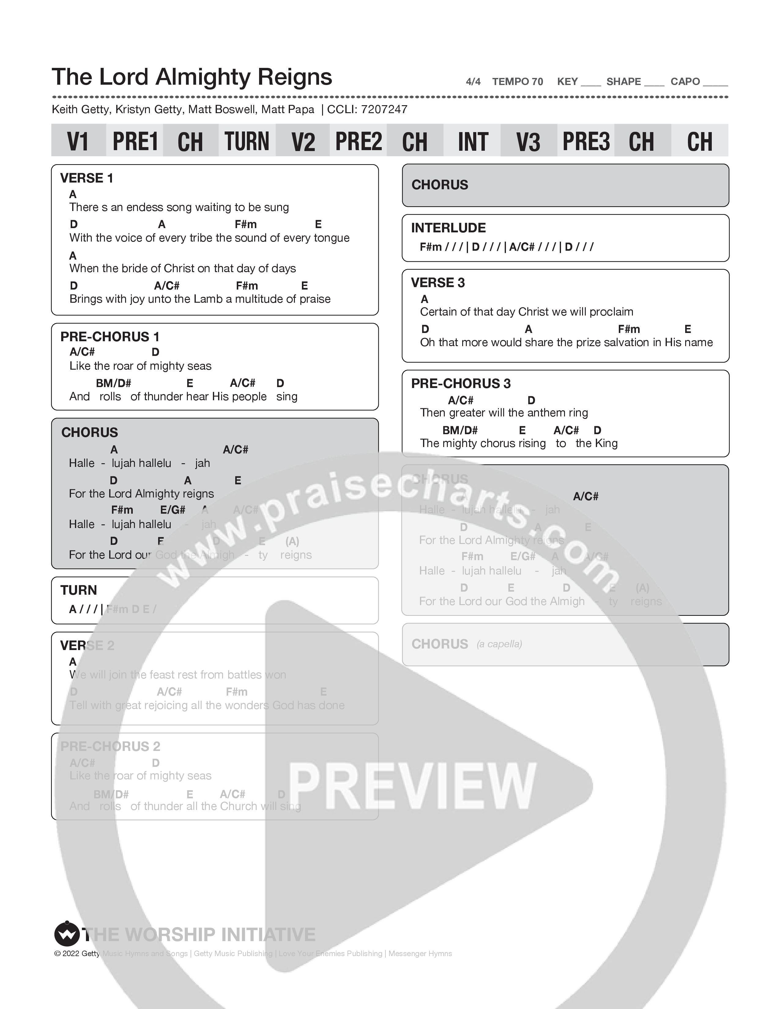 The Lord Almighty Reigns Chord Chart (Shane & Shane)