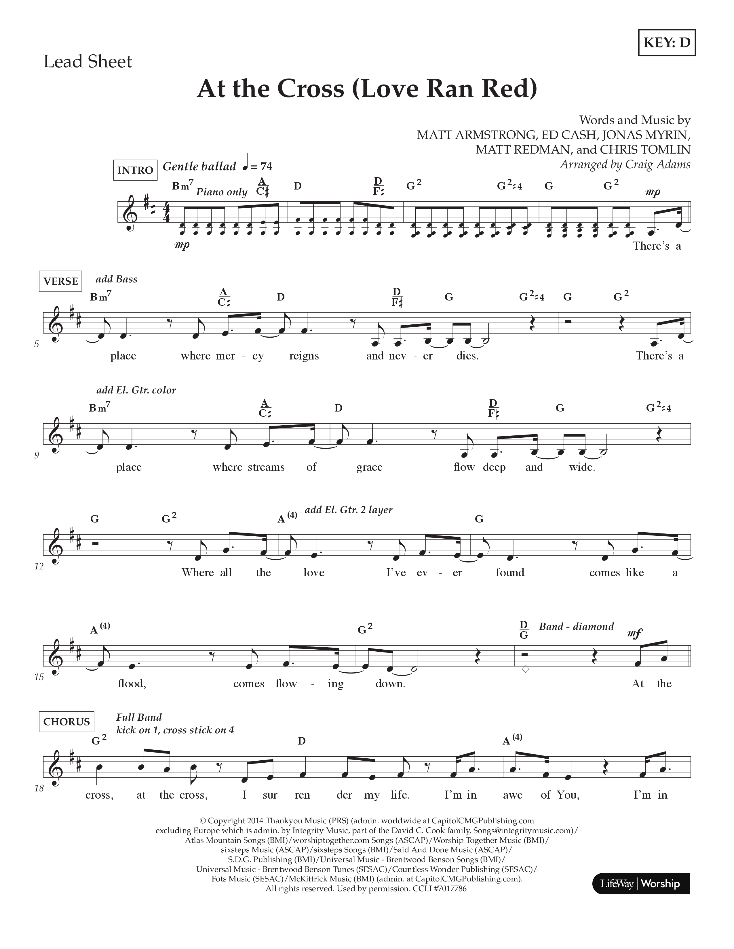 At The Cross (Love Ran Red) (Kids) Lead Sheet (2-Part) (Lifeway Choral / Arr. Craig Adams)