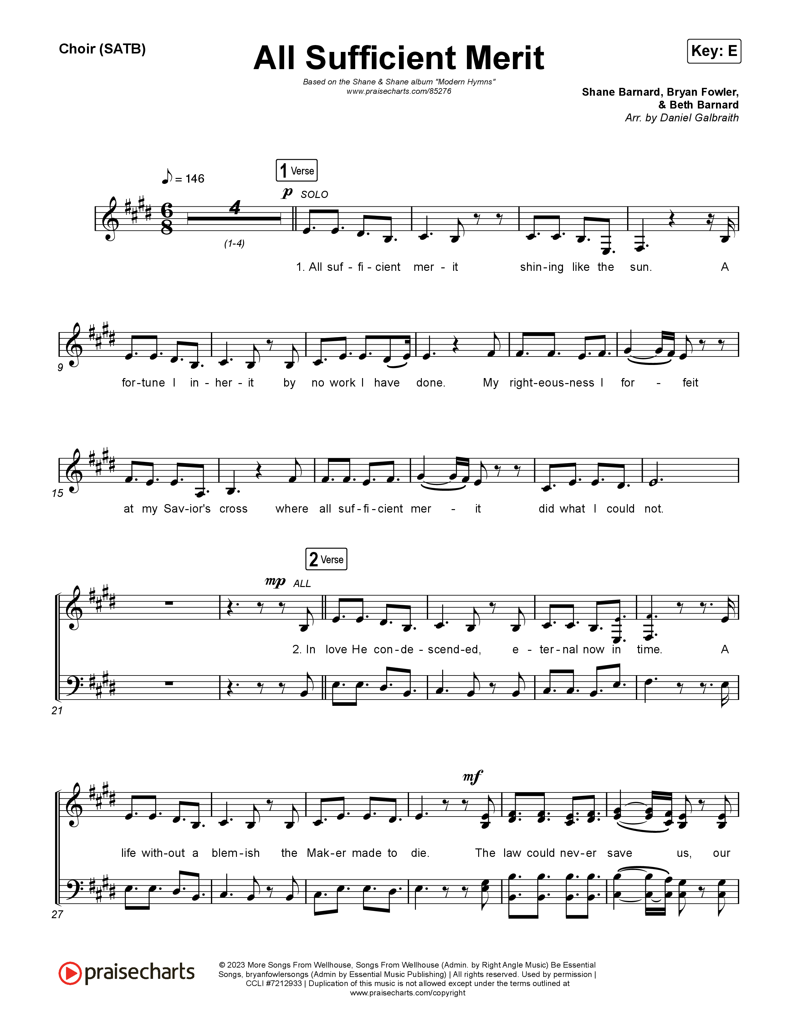 All Sufficient Merit Choir Sheet (SATB) (Shane & Shane)