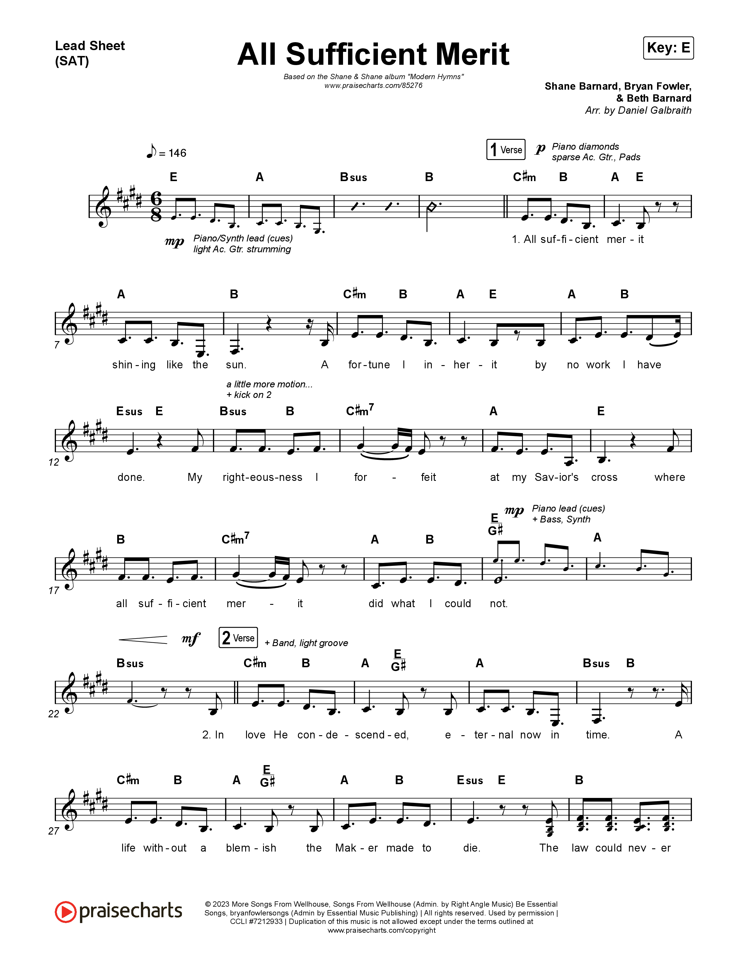 All Sufficient Merit Lead Sheet (SAT) (Shane & Shane)