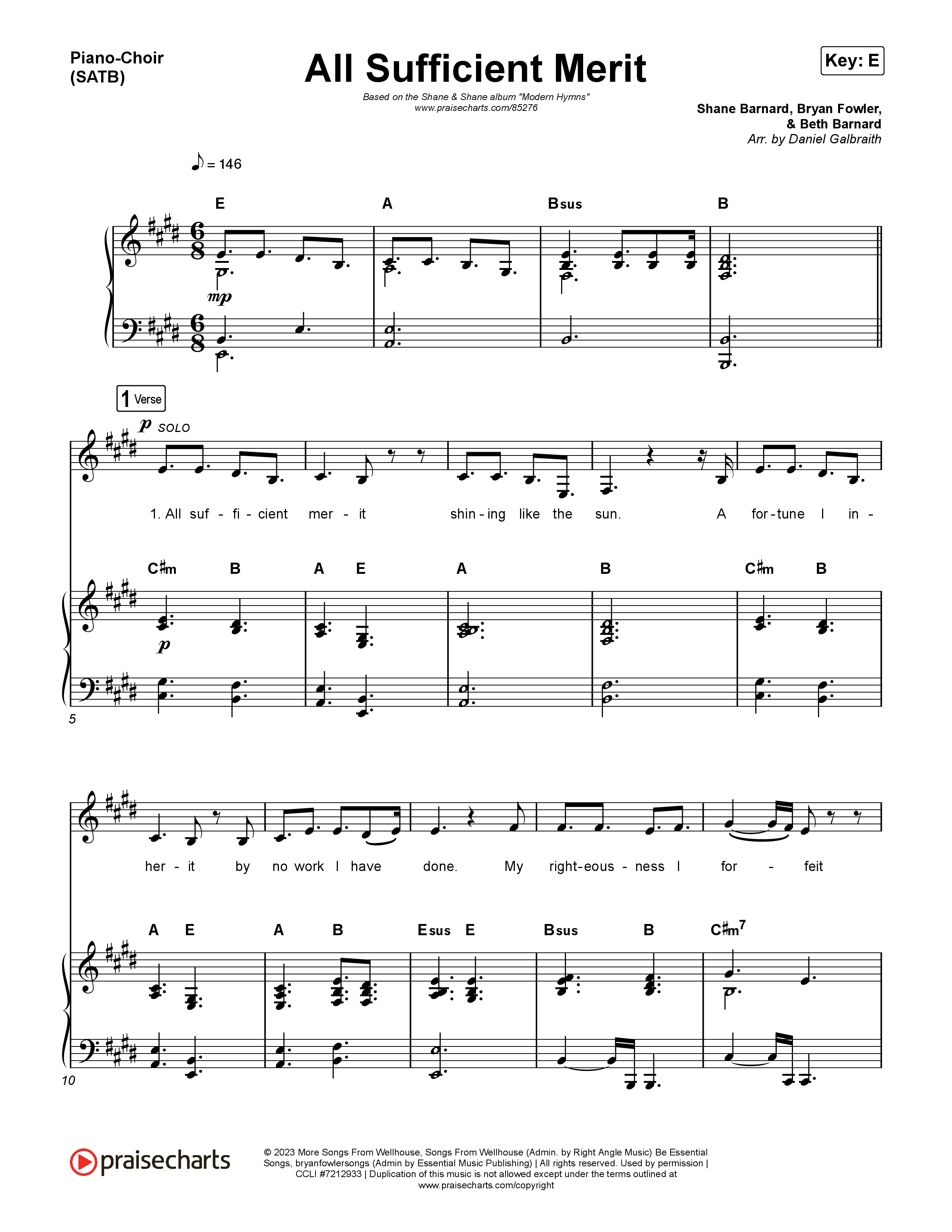 All Sufficient Merit Piano/Vocal (SATB) (Shane & Shane)