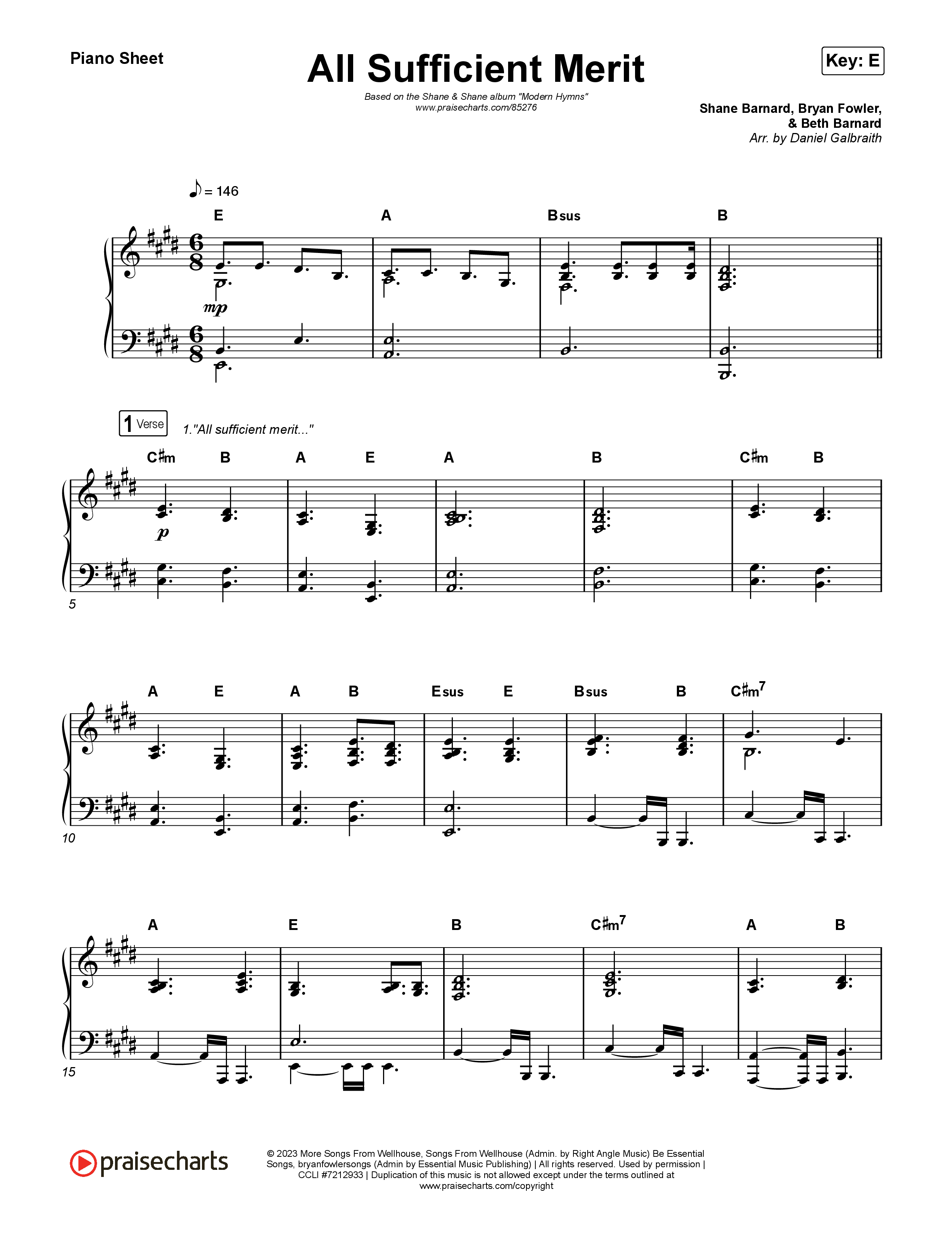 All Sufficient Merit Piano Sheet (Shane & Shane)