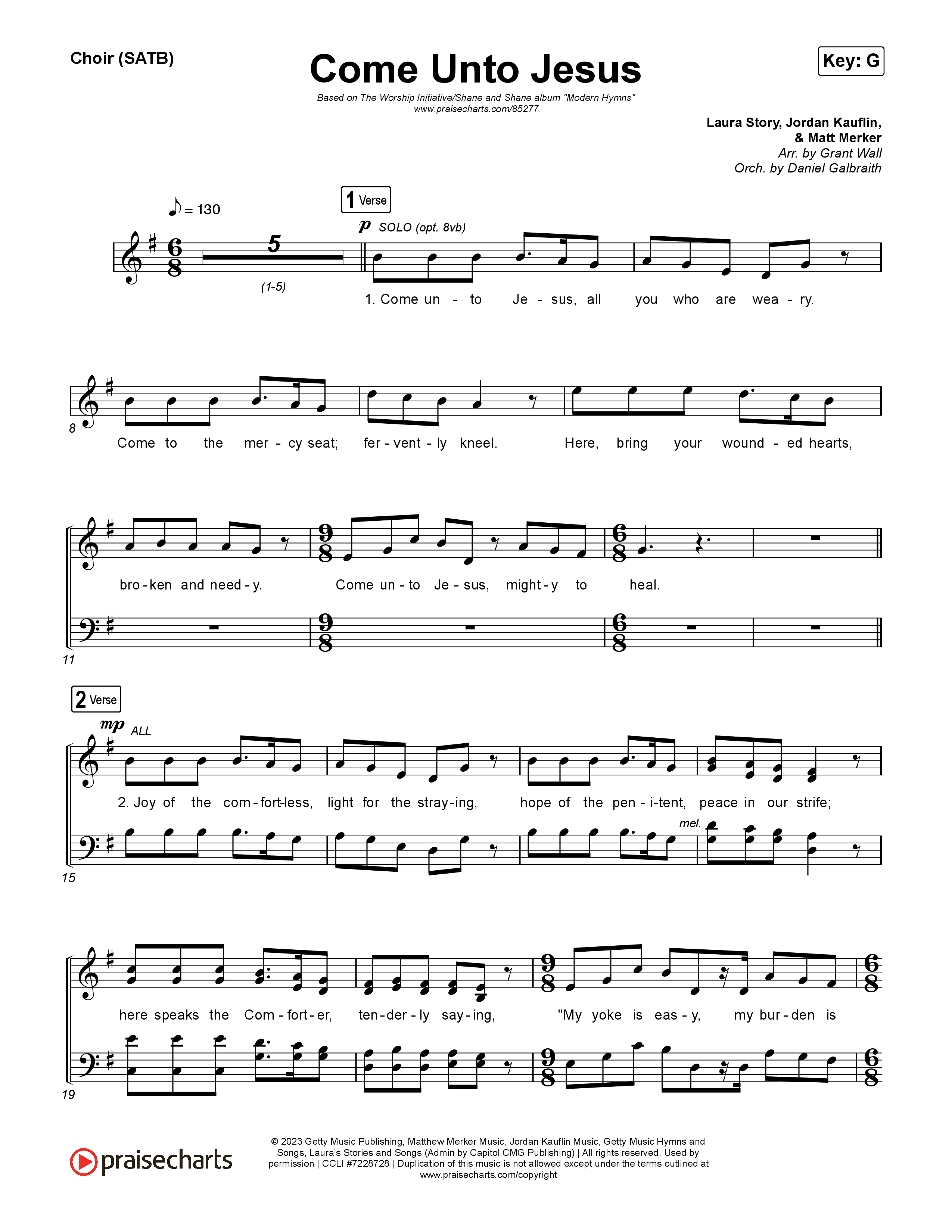 Come Unto Jesus Choir Sheet (SATB) (Shane & Shane)