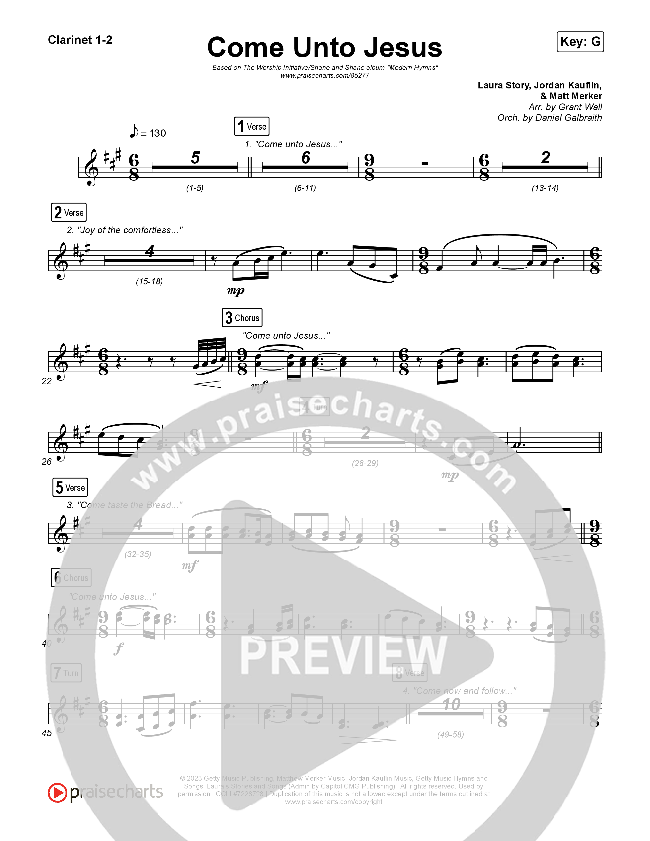 Come Unto Jesus Clarinet 1/2 (Shane & Shane)