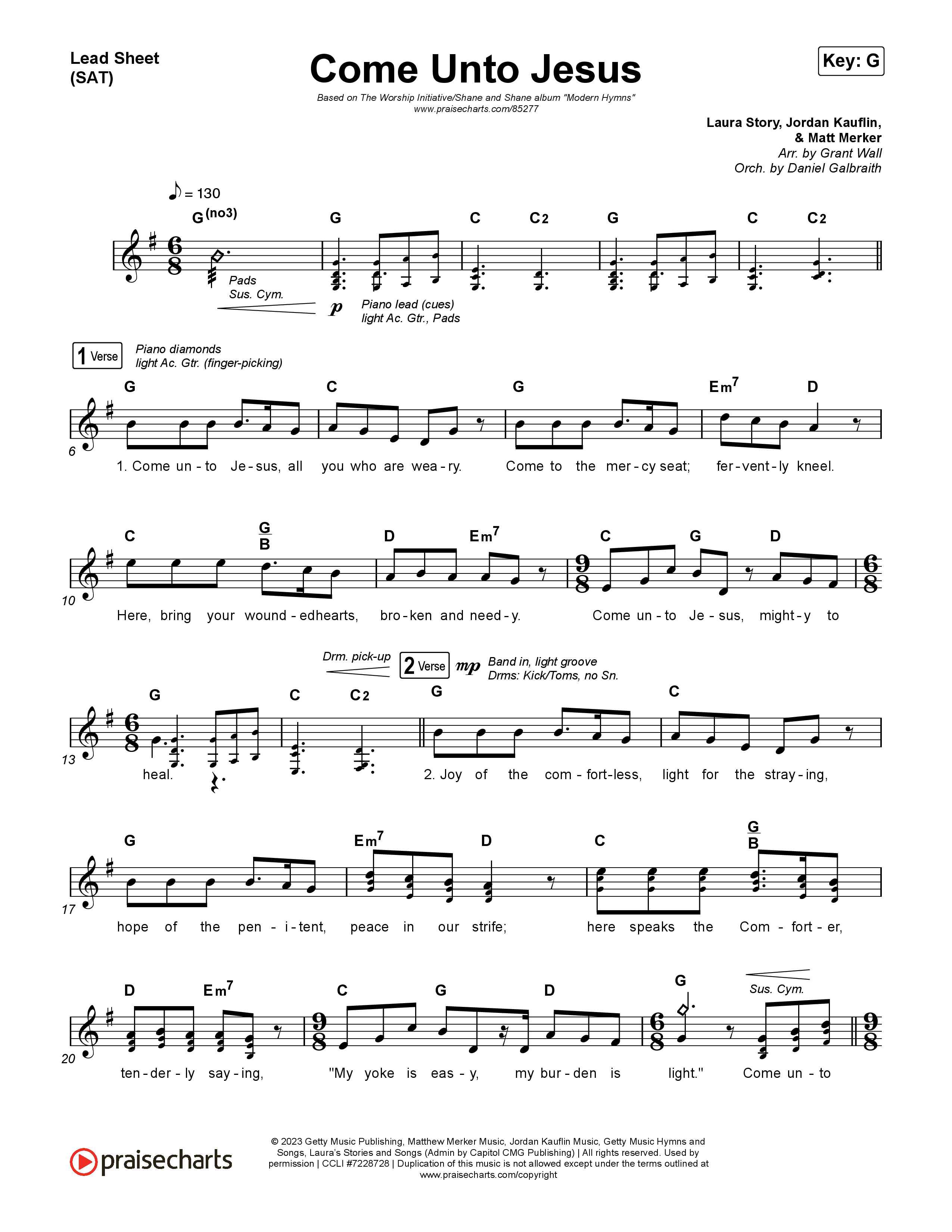 Come Unto Jesus Lead Sheet (SAT) (Shane & Shane)