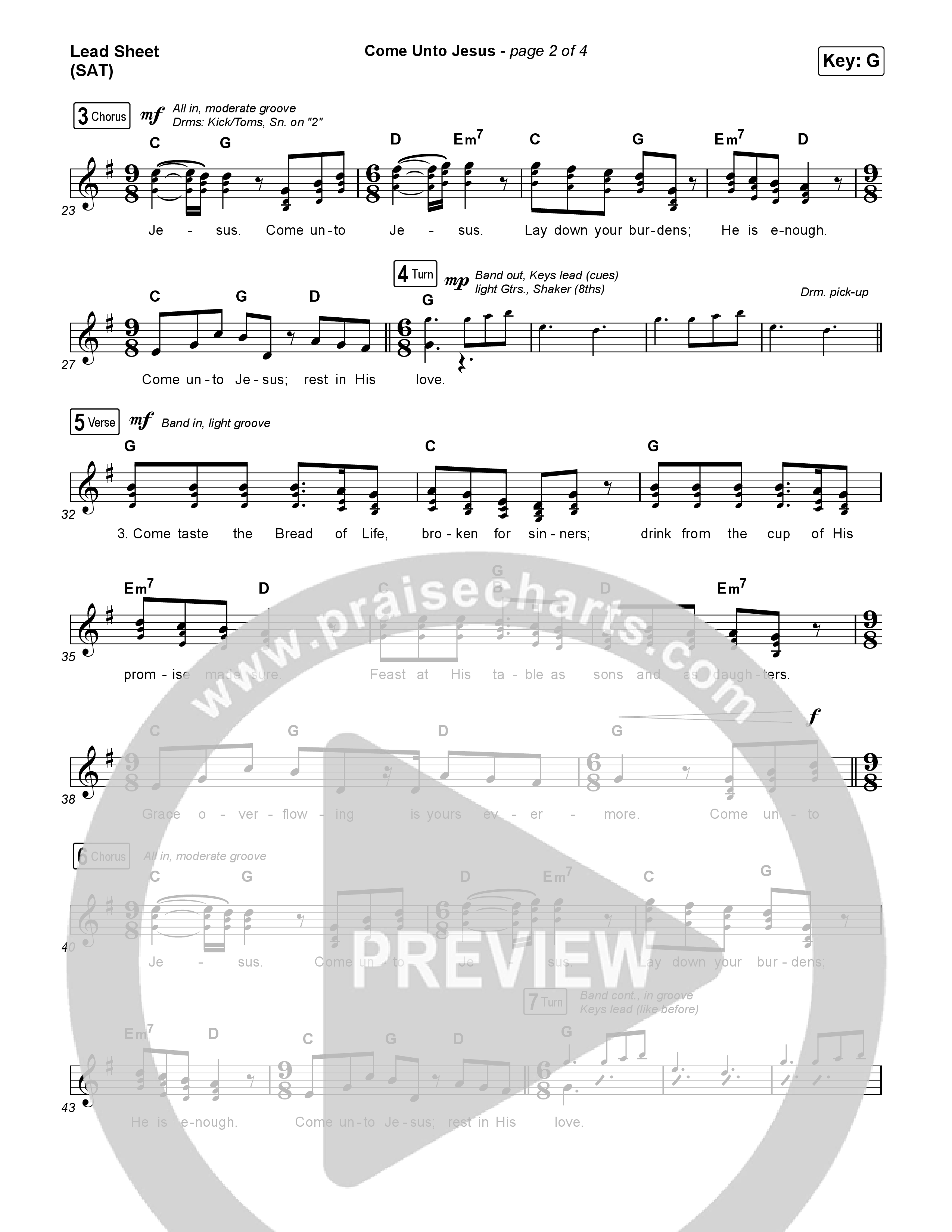 Come Unto Jesus Lead Sheet (SAT) (Shane & Shane)