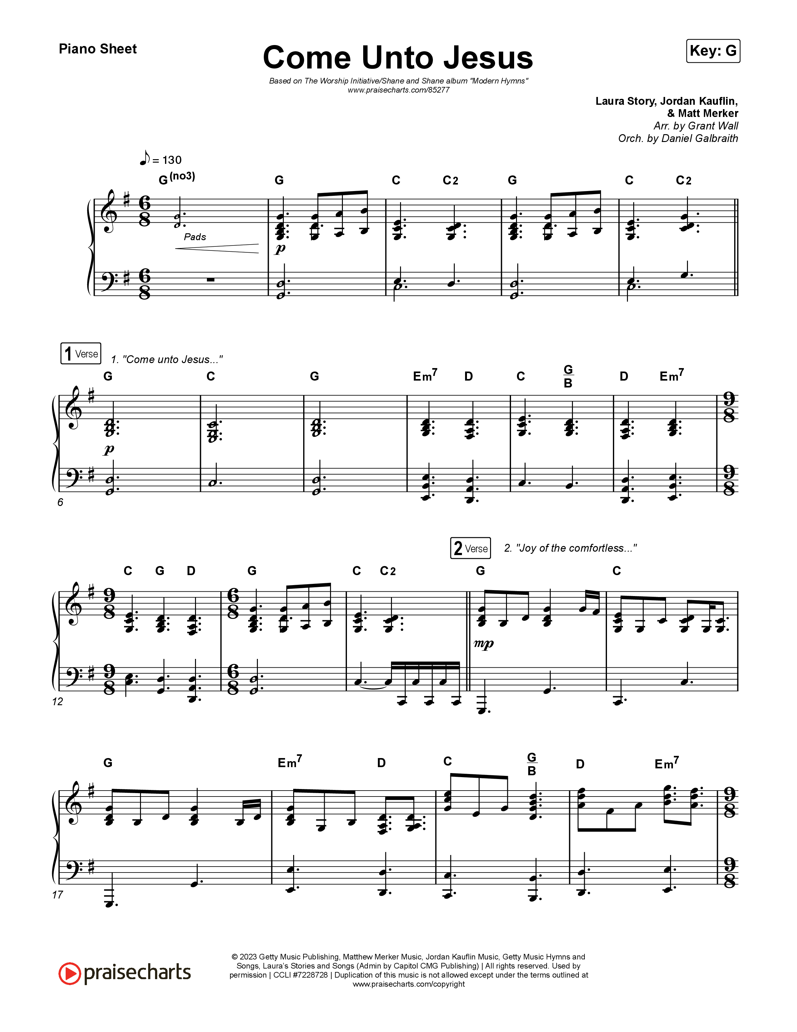 Come Unto Jesus Piano Sheet (Shane & Shane)