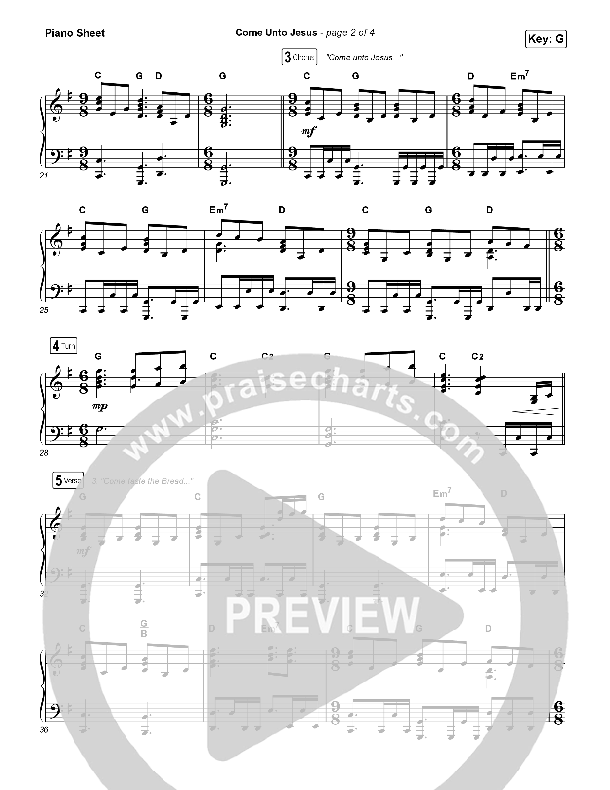 Come Unto Jesus Piano Sheet (Shane & Shane)