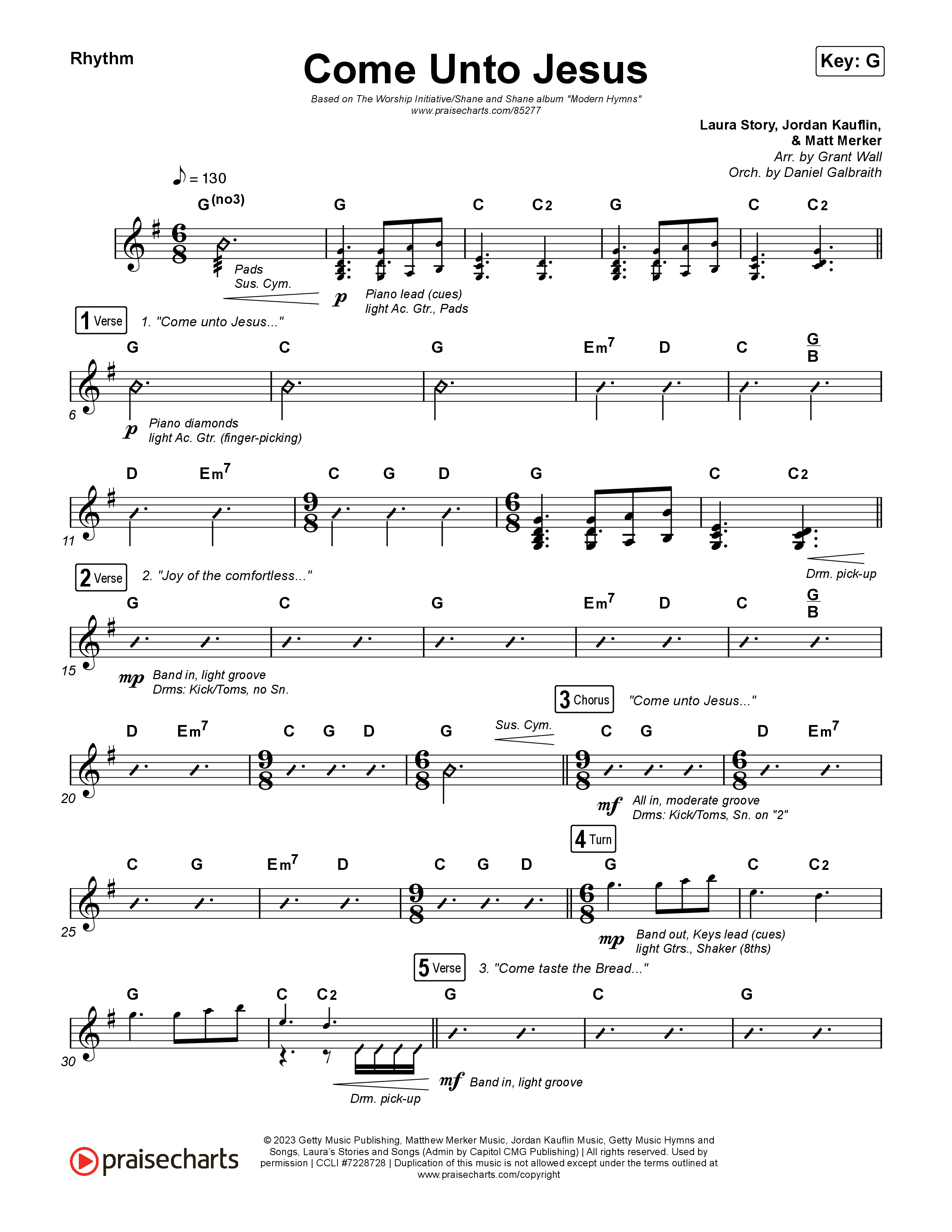 Come Unto Jesus Rhythm Chart (Shane & Shane)