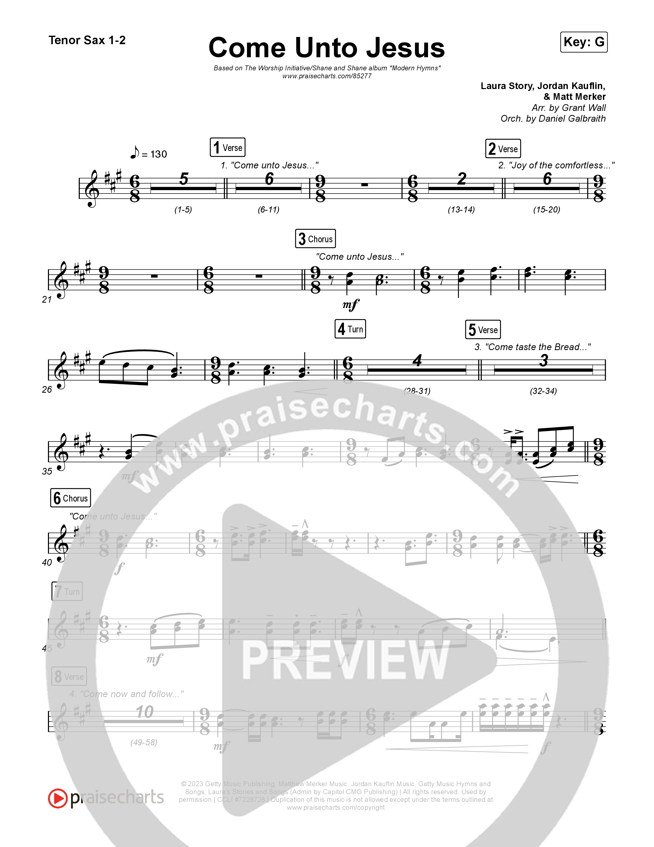 Come Unto Jesus Tenor Sax 1,2 (Shane & Shane)