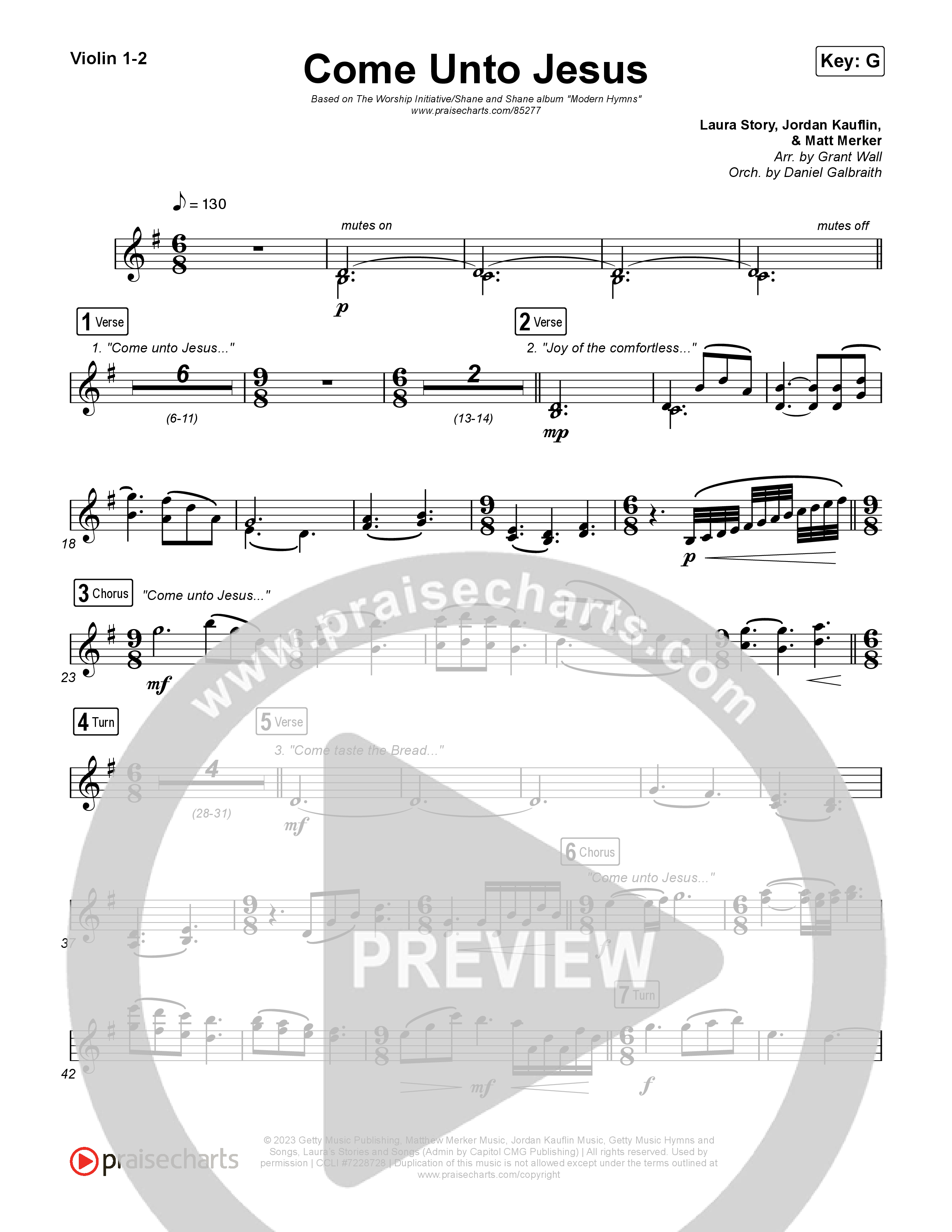 Come Unto Jesus Violin 1,2 (Shane & Shane)