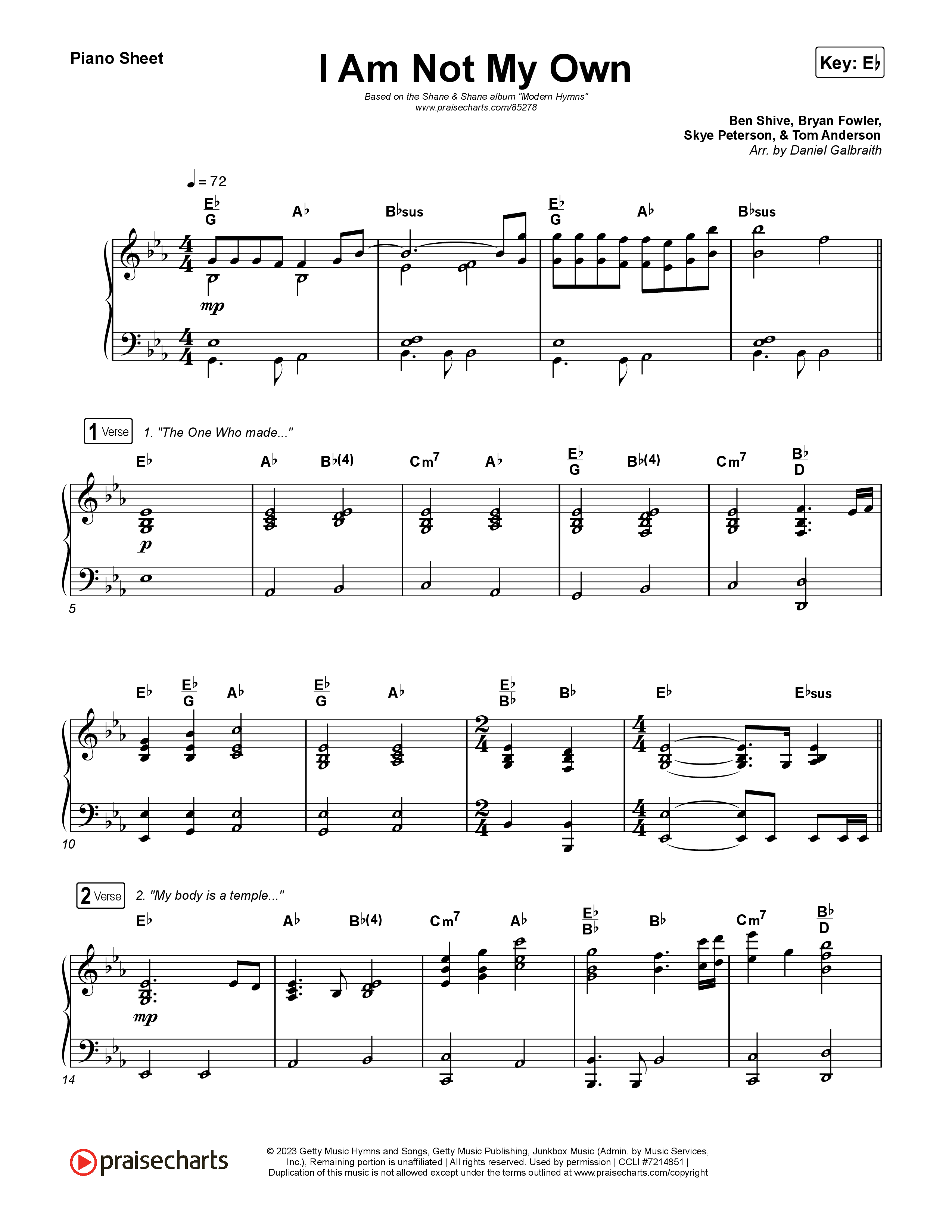 I Am Not My Own Piano Sheet (Shane & Shane)