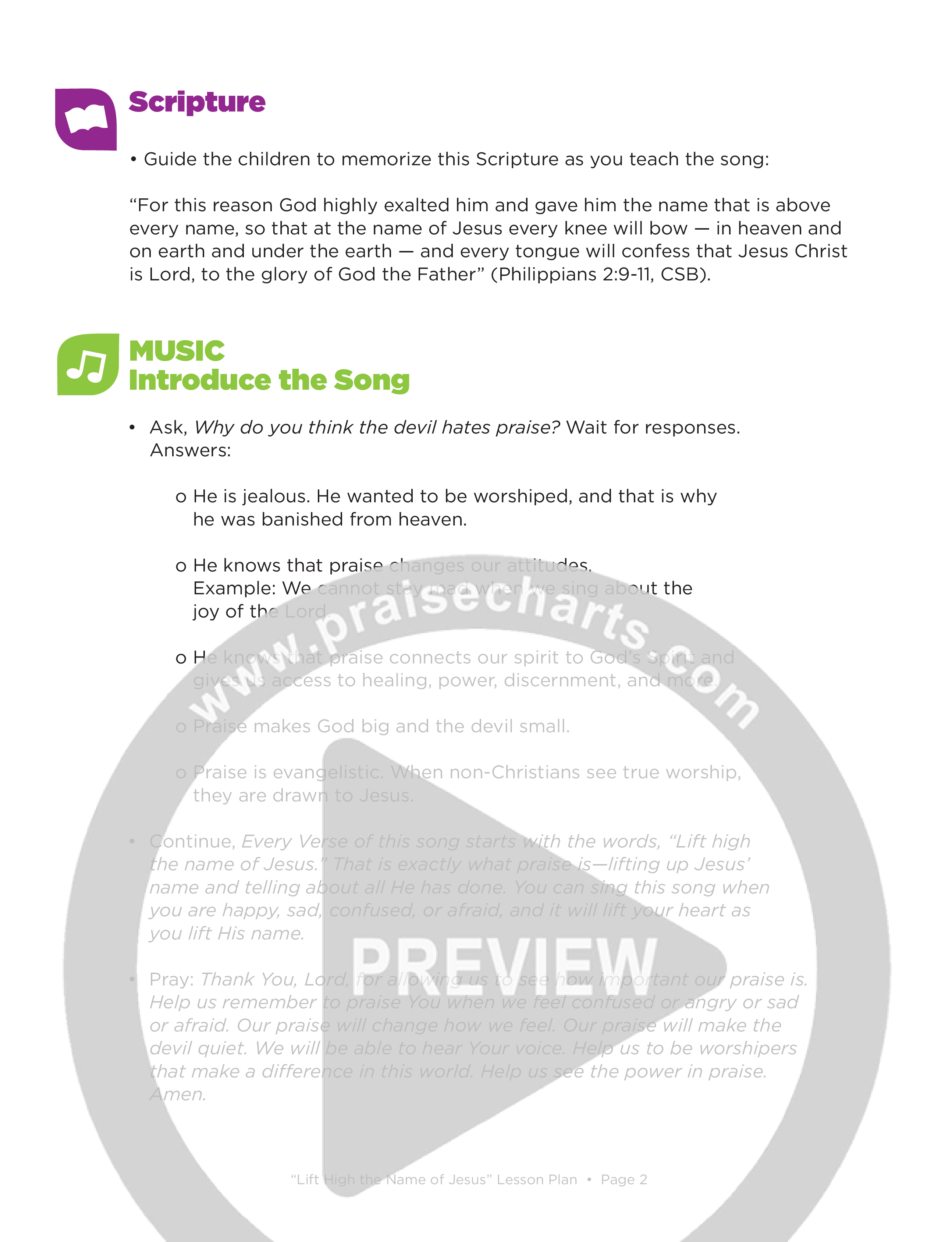 Lift High The Name Of Jesus (Kids) Lesson Plan (PDF) (Lifeway Choral / Arr. Craig Adams)