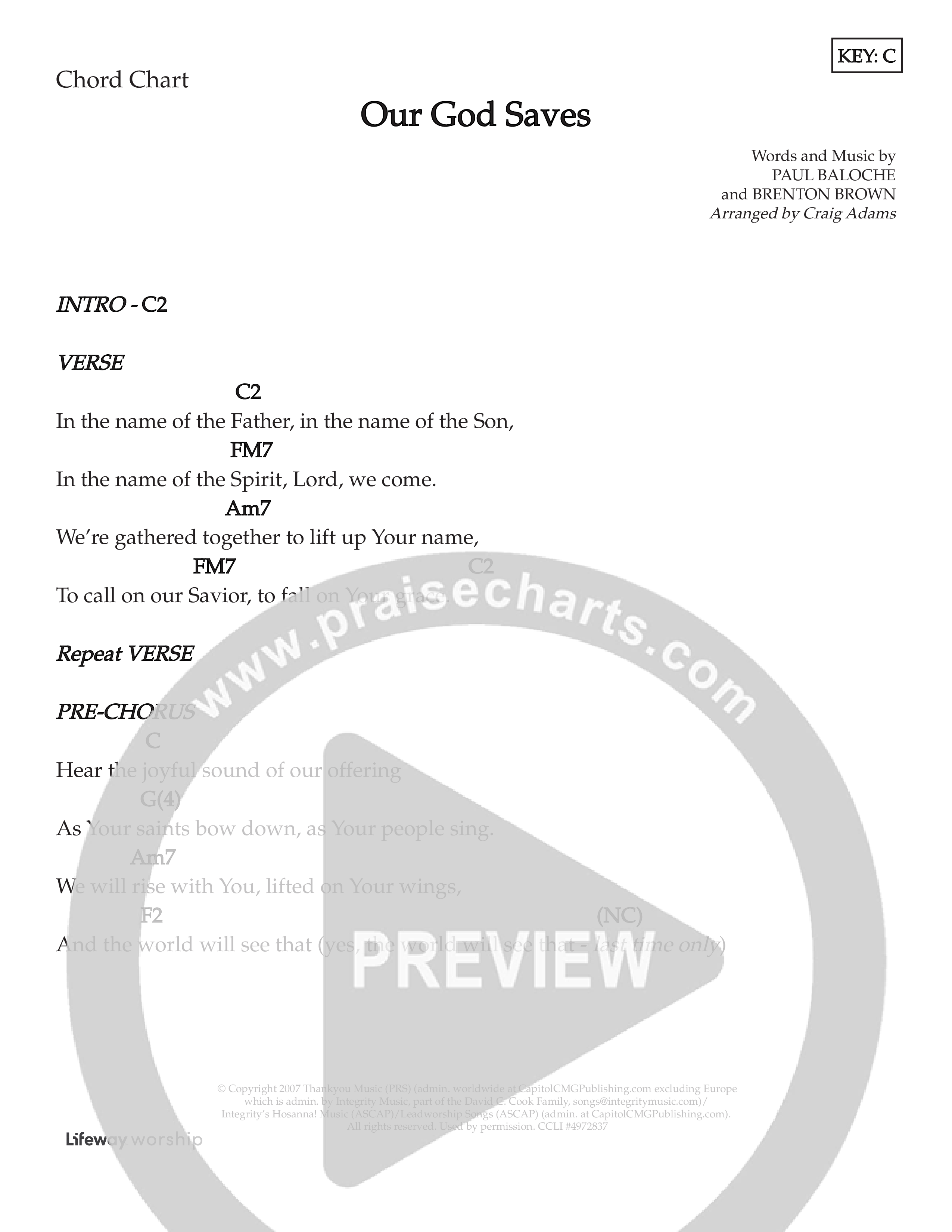 Our God Saves (Kids) Chord Chart (Lifeway Choral / Arr. Craig Adams)