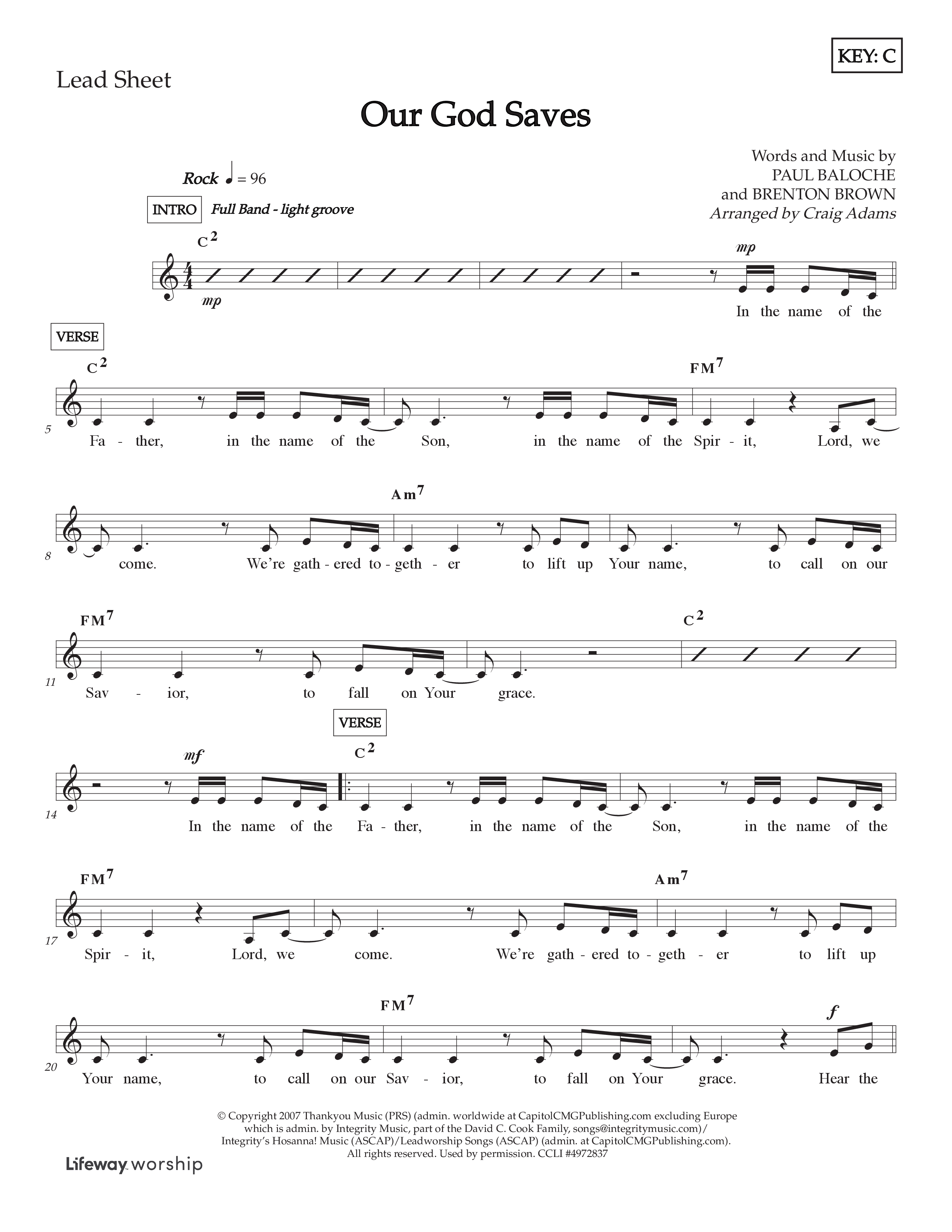 Our God Saves (Kids) Lead Sheet (2-Part) (Lifeway Choral / Arr. Craig Adams)