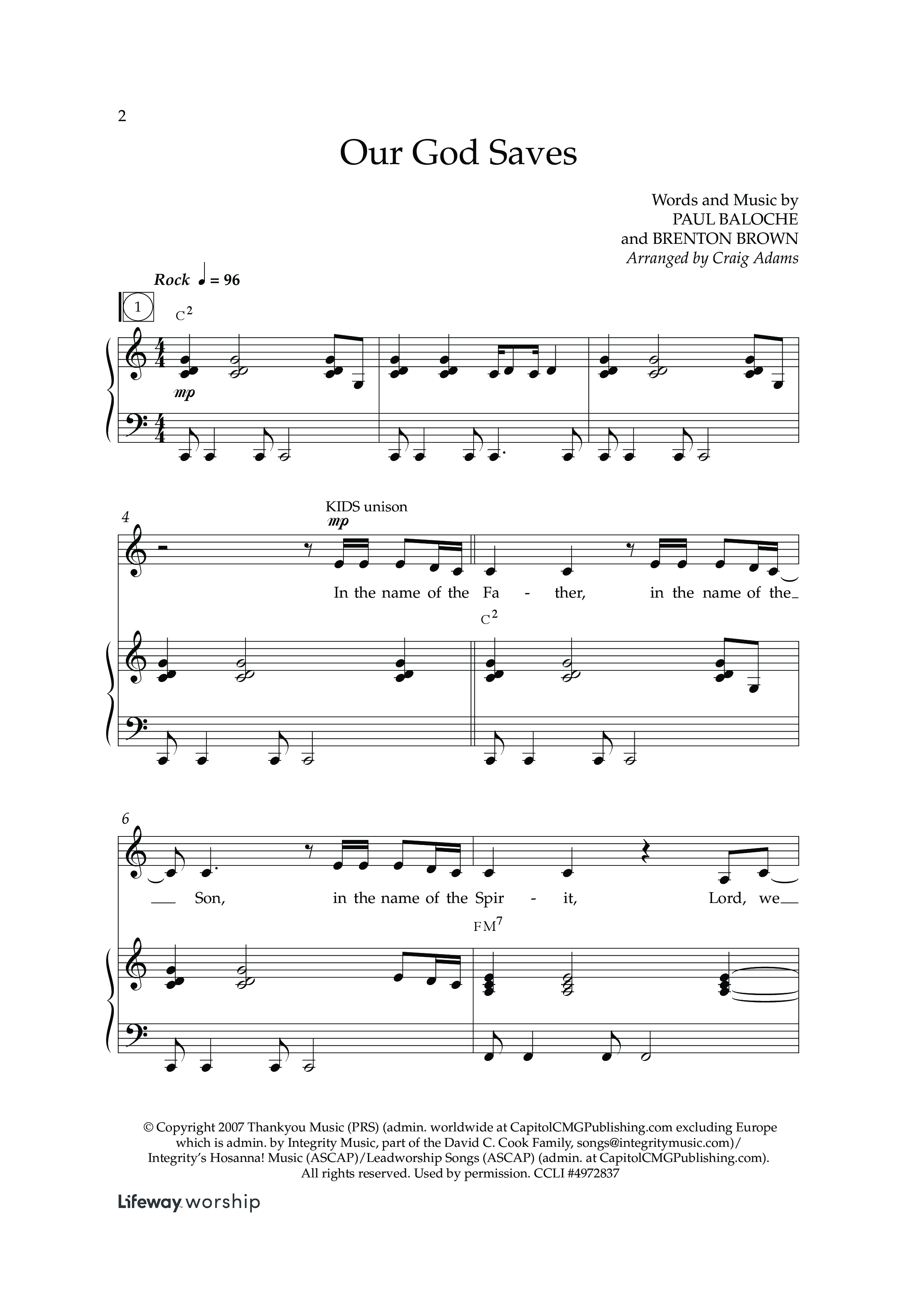 Our God Saves (Kids) Piano/Choir (Uni/2-Part) (Lifeway Choral / Arr. Craig Adams)