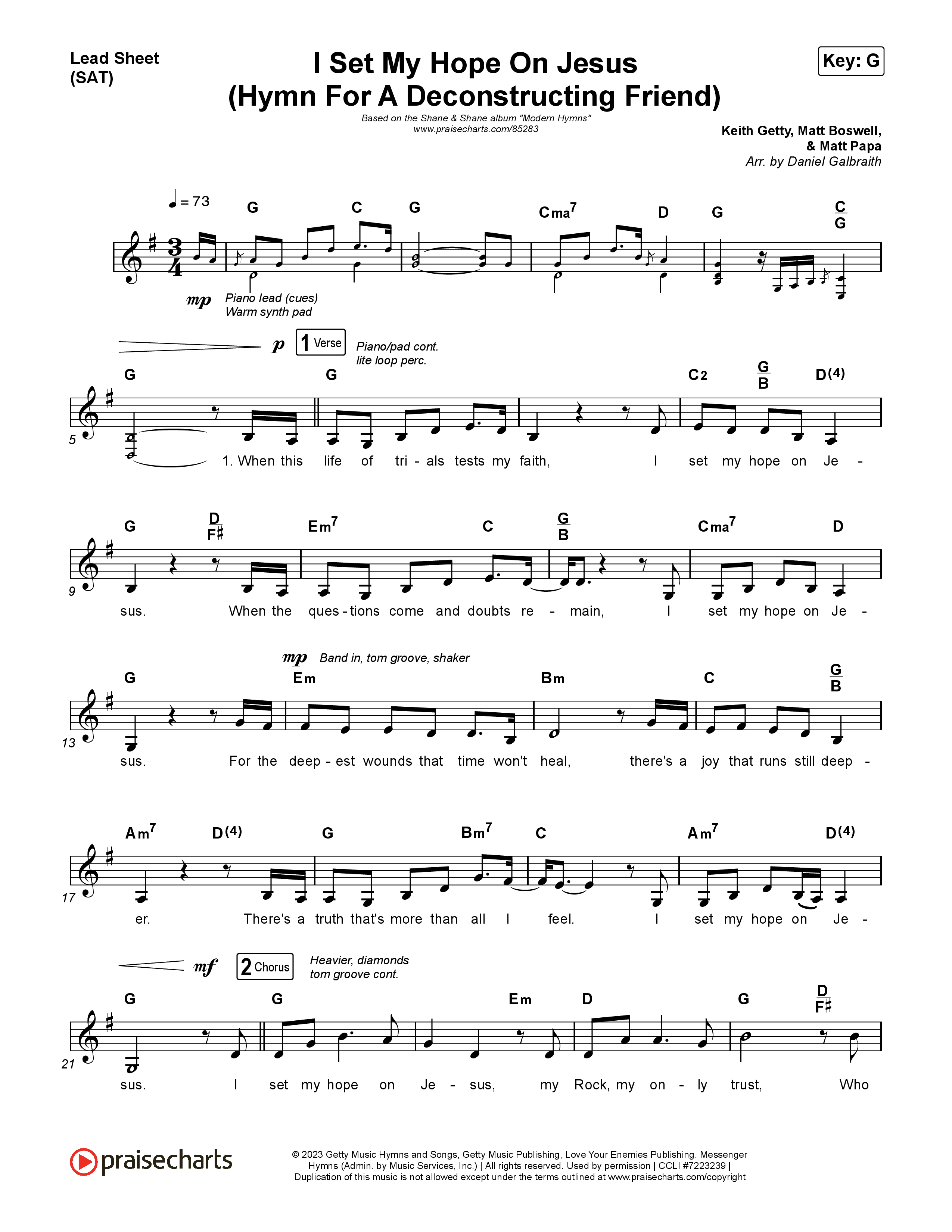 I Set My Hope On Jesus Lead Sheet (SAT) (Shane & Shane)